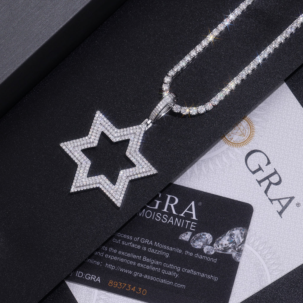 Sirius Moissanite Six-Point Star Pendant Necklace in Sterling Silver