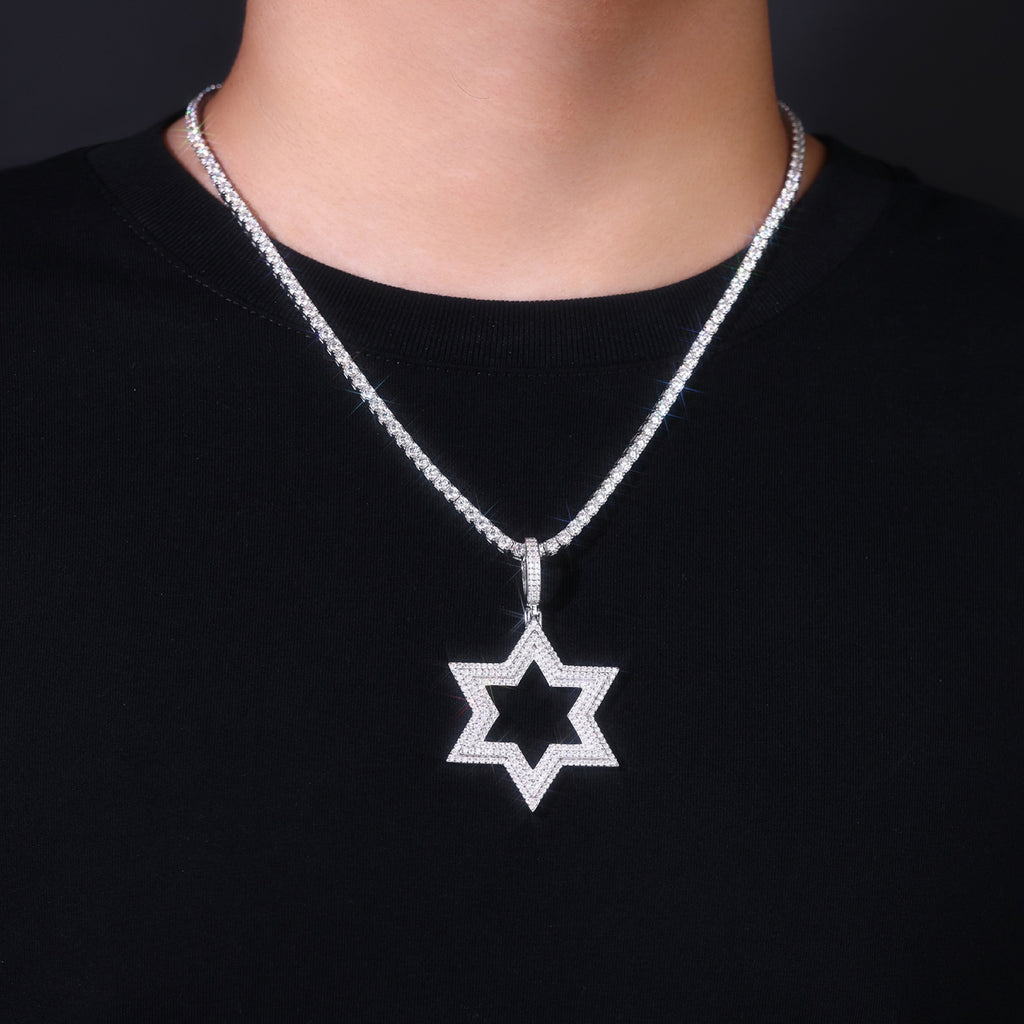 Sirius Moissanite Six-Point Star Pendant Necklace in Sterling Silver