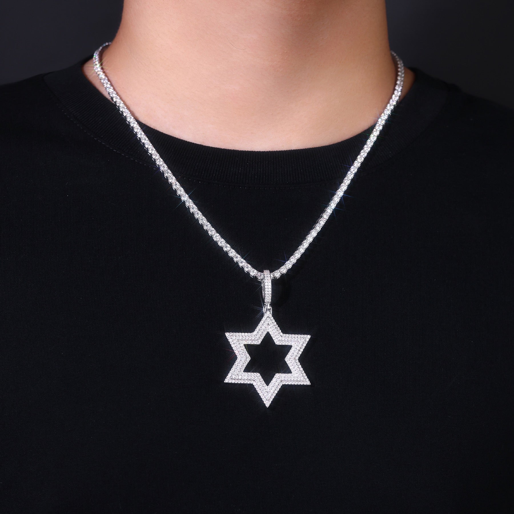 Sirius Moissanite Six-Point Star Pendant Necklace in Sterling Silver