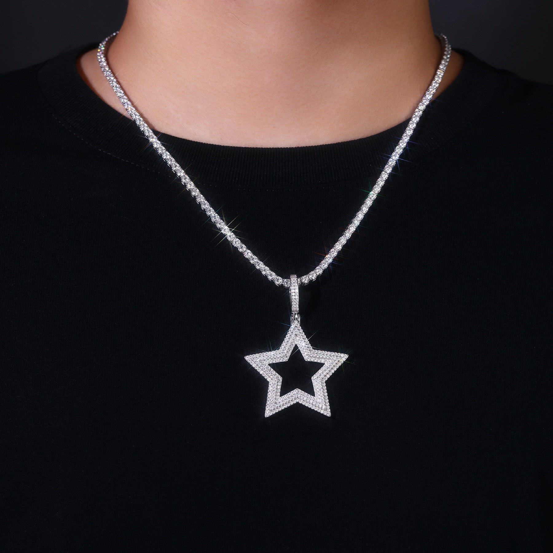 Nova Moissanite Star Pendant Necklace in Sterling Silver