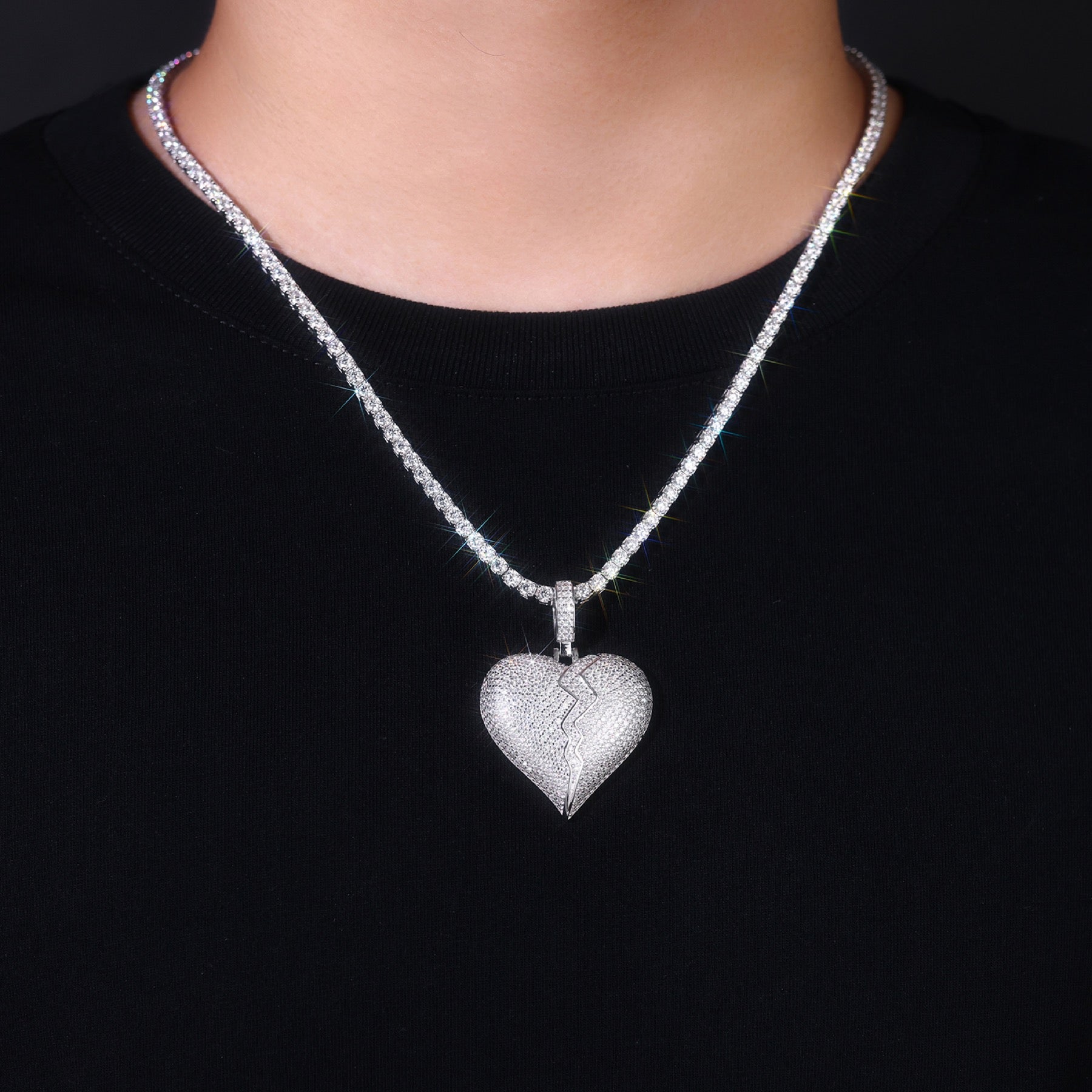 Pulse Moissanite Heart Pendant Necklace in Sterling Silver