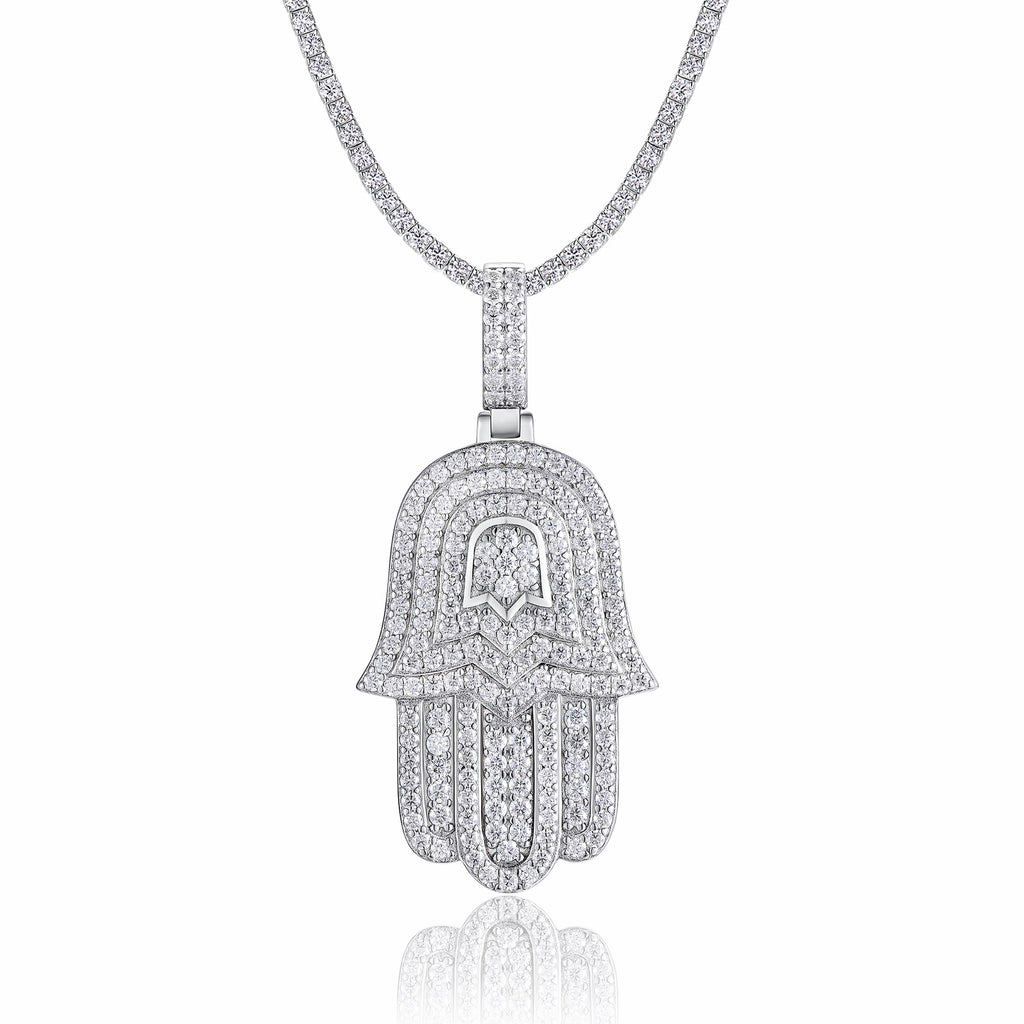Talisman Moissanite Hamsa Pendant Necklace in Sterling Silver