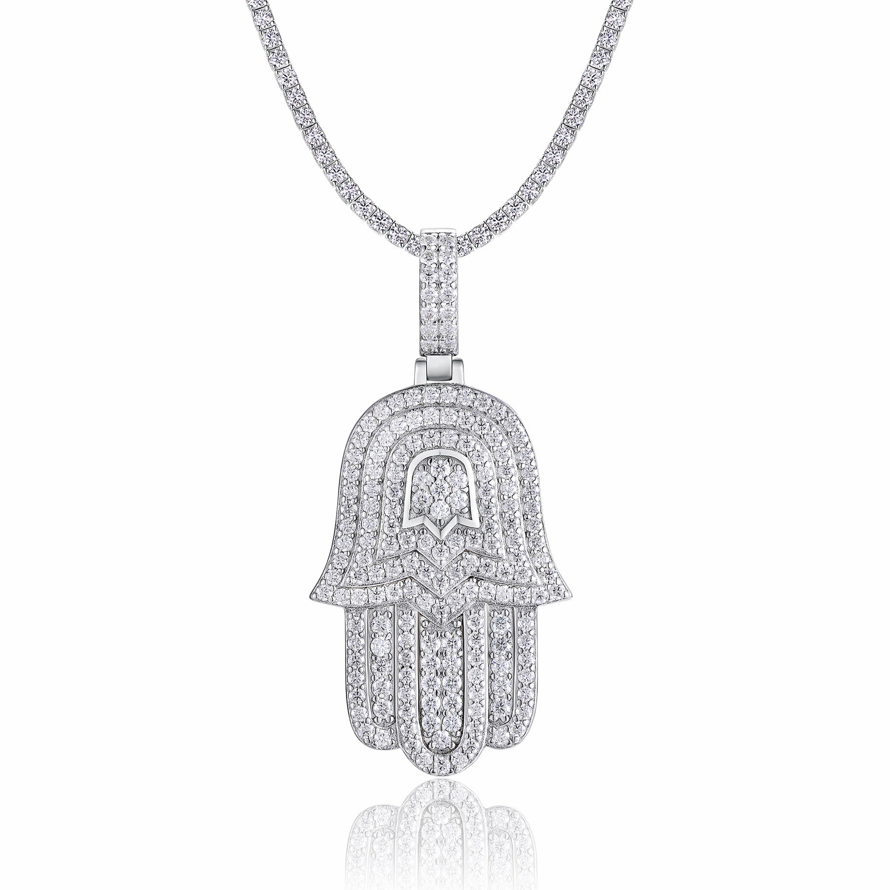 Talisman Moissanite Hamsa Pendant Necklace in Sterling Silver