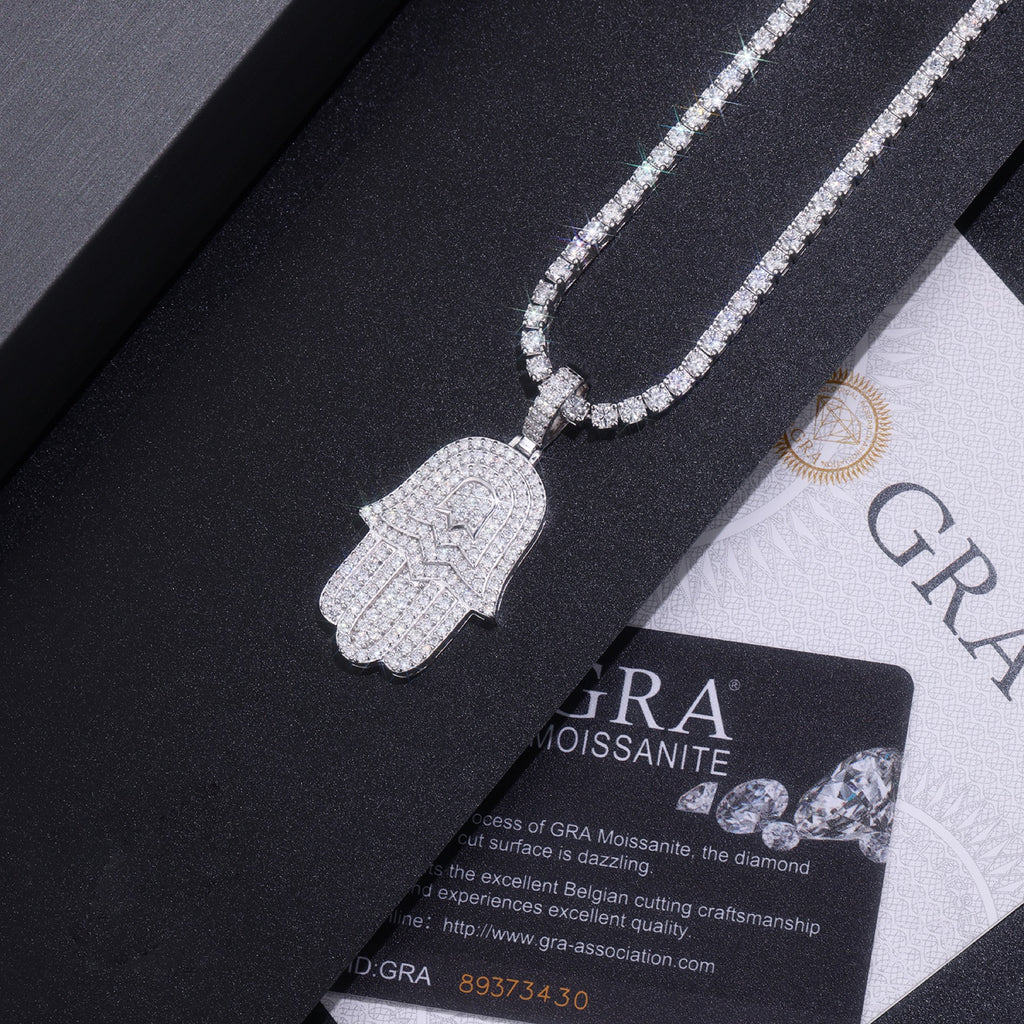 Talisman Moissanite Hamsa Pendant Necklace in Sterling Silver