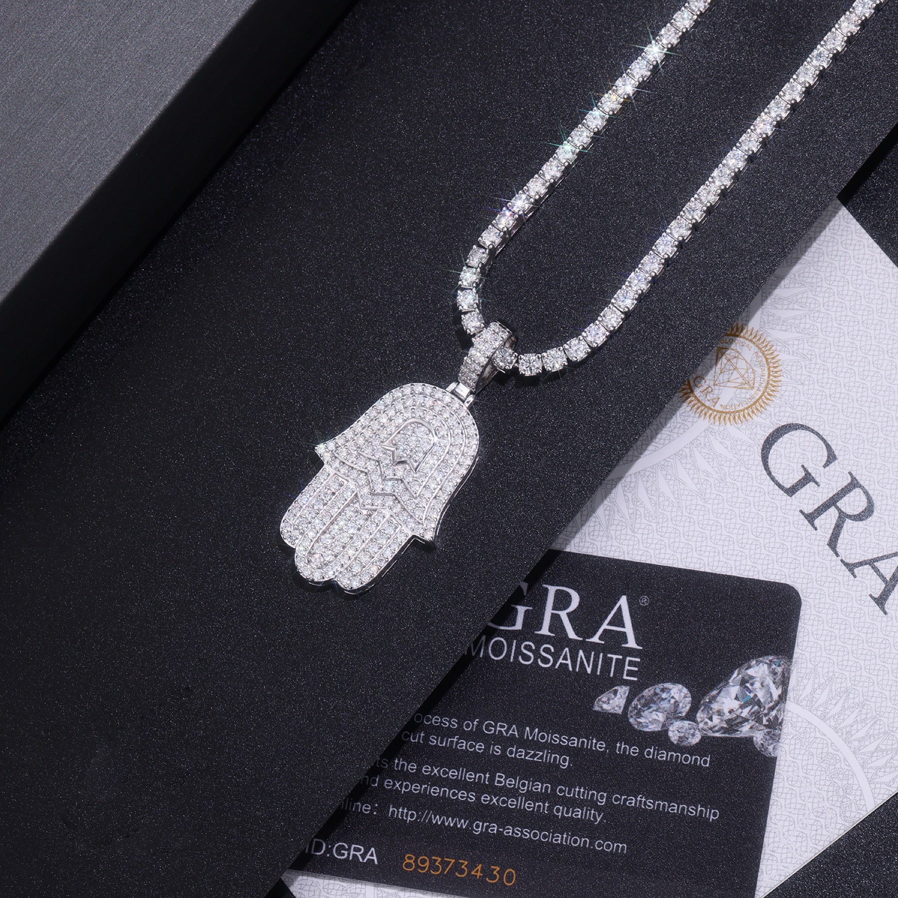 Talisman Moissanite Hamsa Pendant Necklace in Sterling Silver
