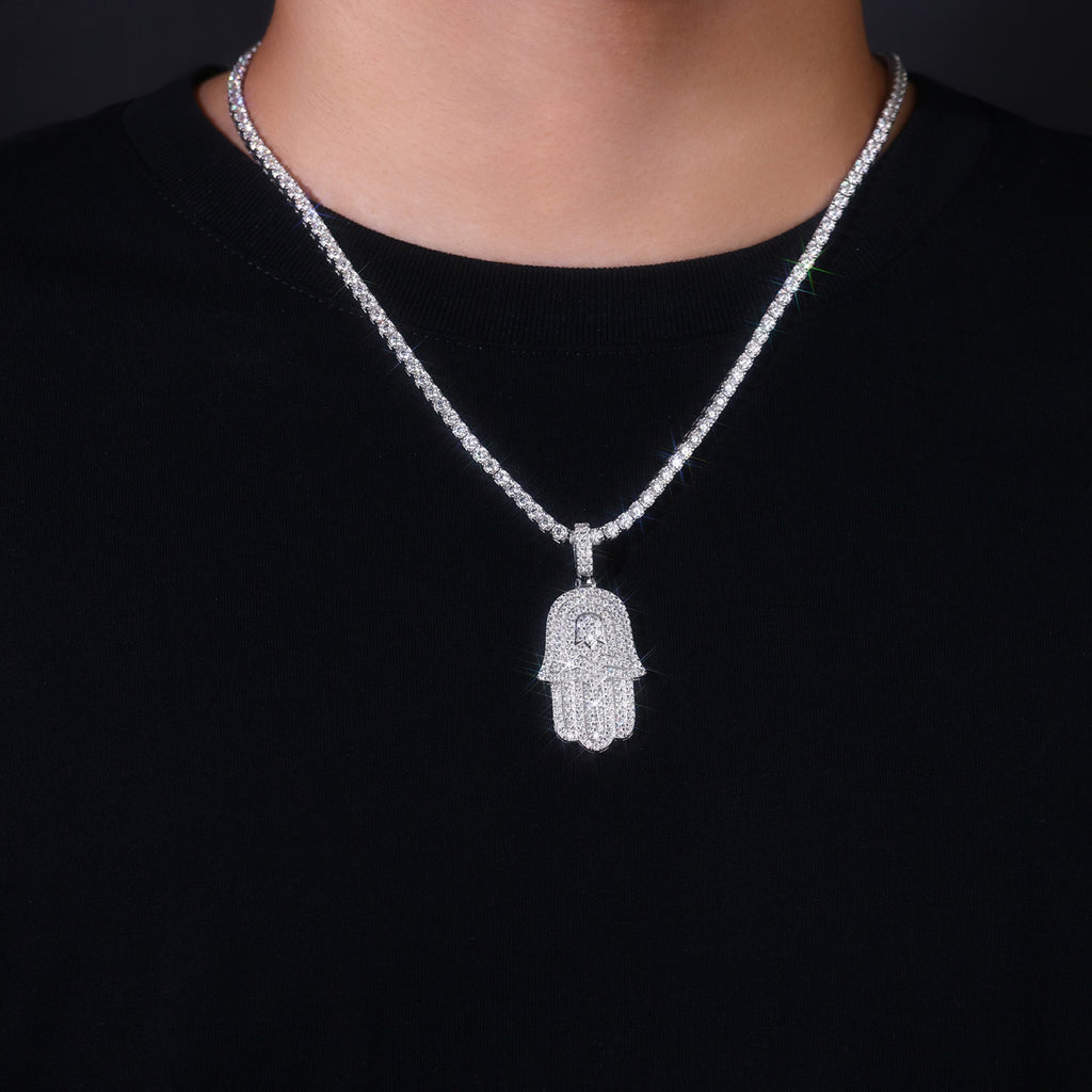 Talisman Moissanite Hamsa Pendant Necklace in Sterling Silver
