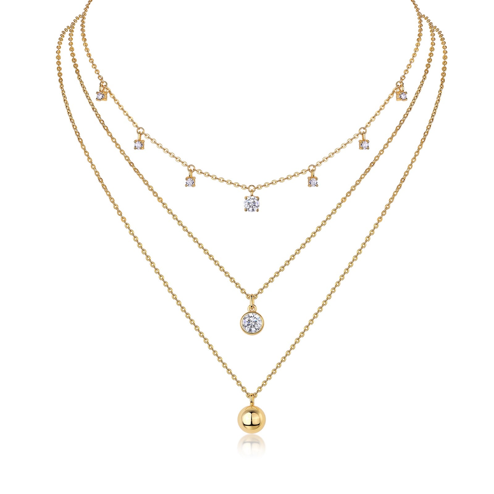 Venus 1 Carat Moissanite Layered Star Necklace in Gold-Tone Sterling Silver