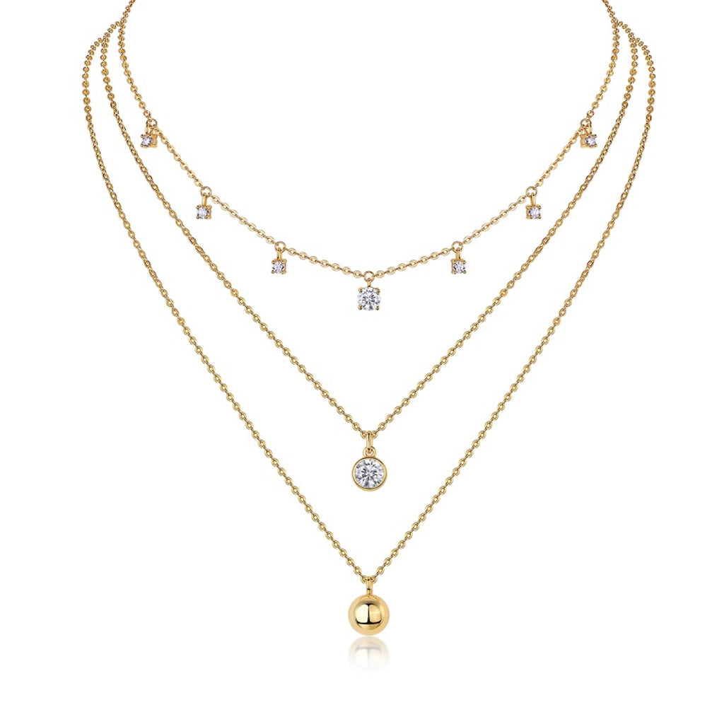 Venus 1 Carat Moissanite Layered Star Necklace in Gold-Tone Sterling Silver