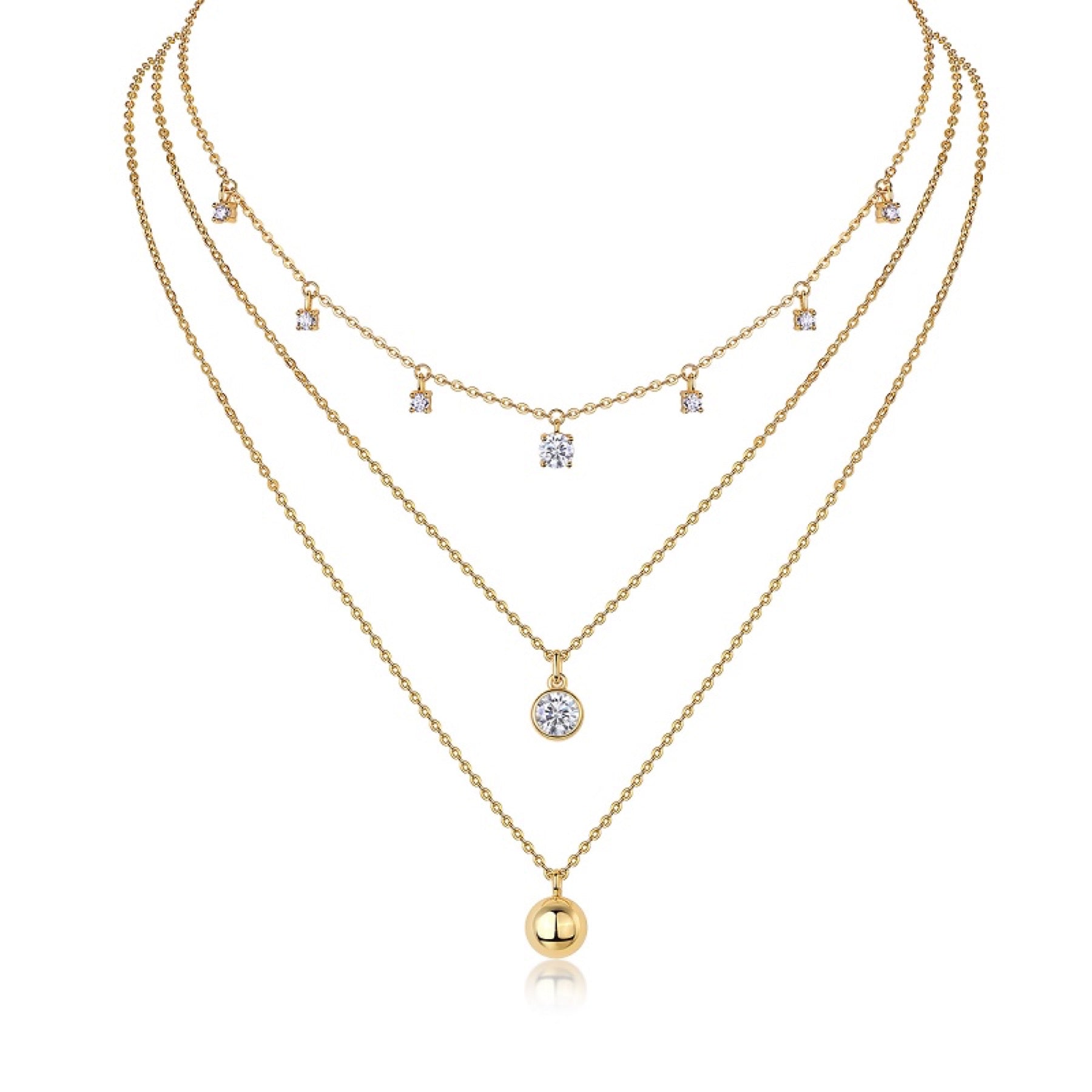 Venus 1 Carat Moissanite Layered Star Necklace in Gold-Tone Sterling Silver