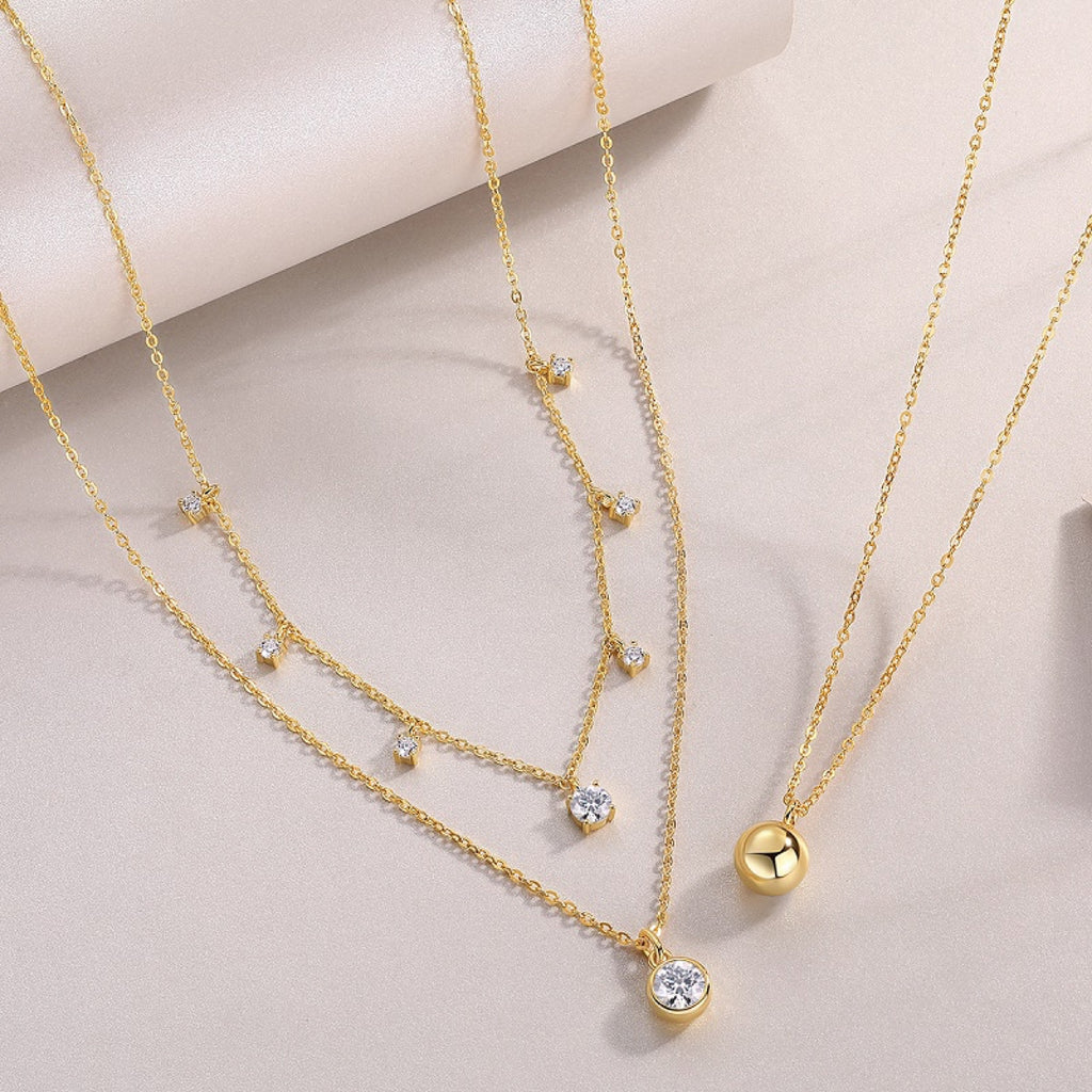Venus 1 Carat Moissanite Layered Star Necklace in Gold-Tone Sterling Silver