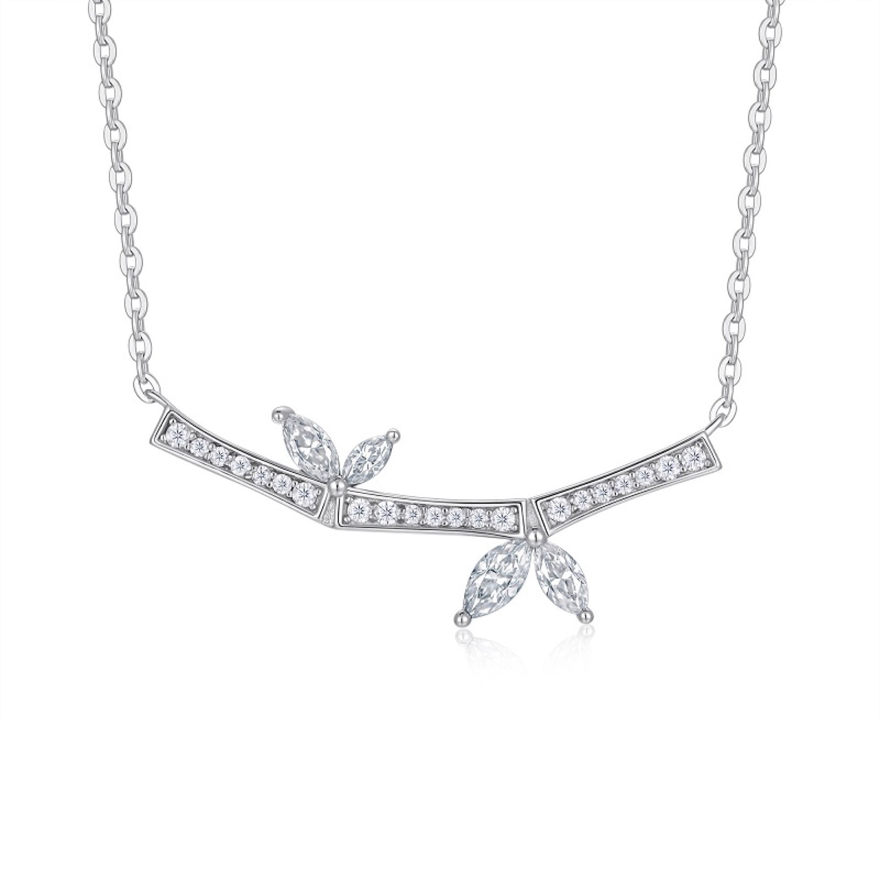Laurel Moissanite Curved Bar Necklace in Sterling Silver