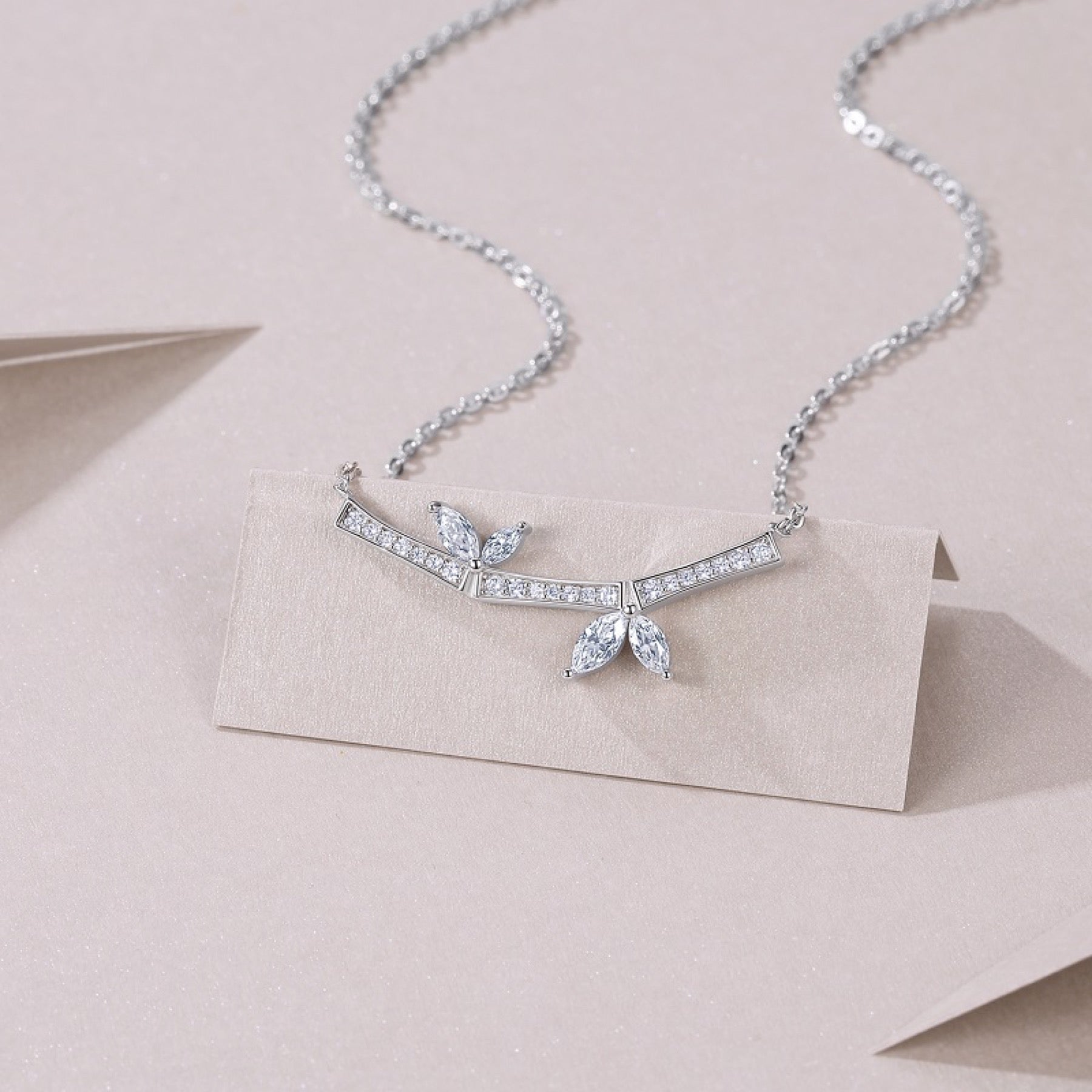 Laurel Moissanite Curved Bar Necklace in Sterling Silver