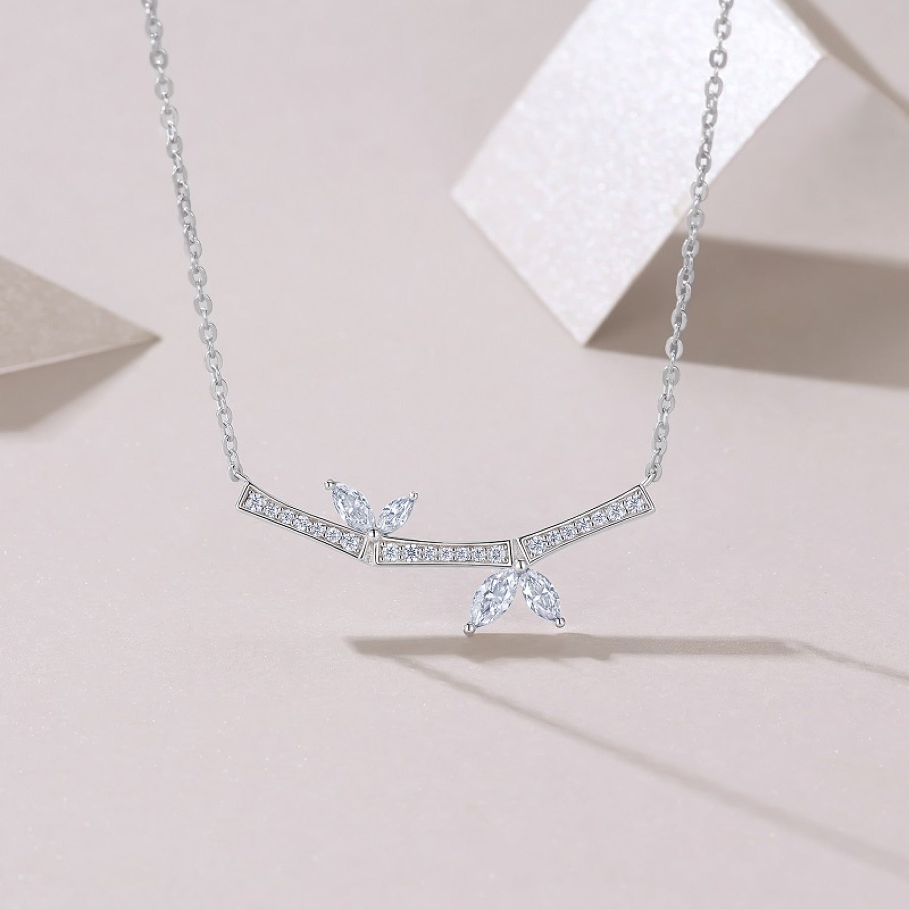 Laurel Moissanite Curved Bar Necklace in Sterling Silver