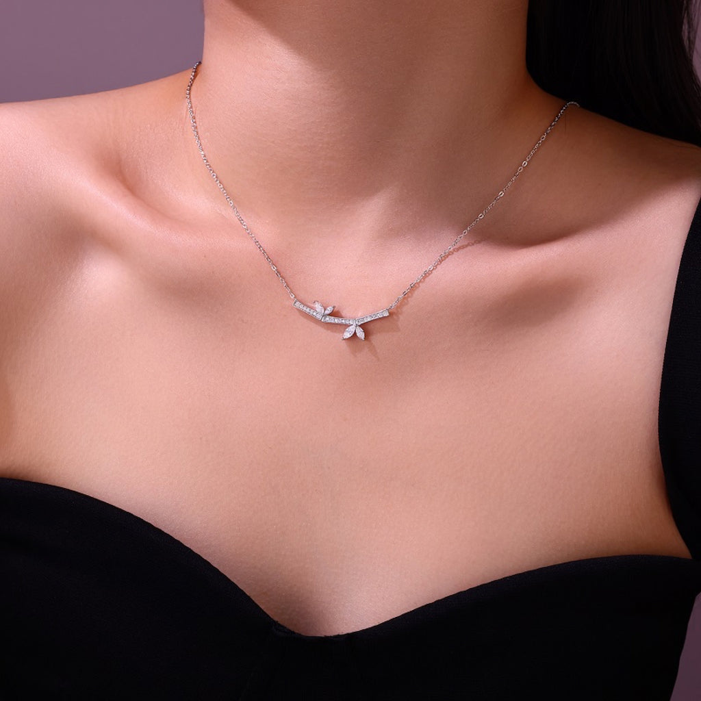 Laurel Moissanite Curved Bar Necklace in Sterling Silver