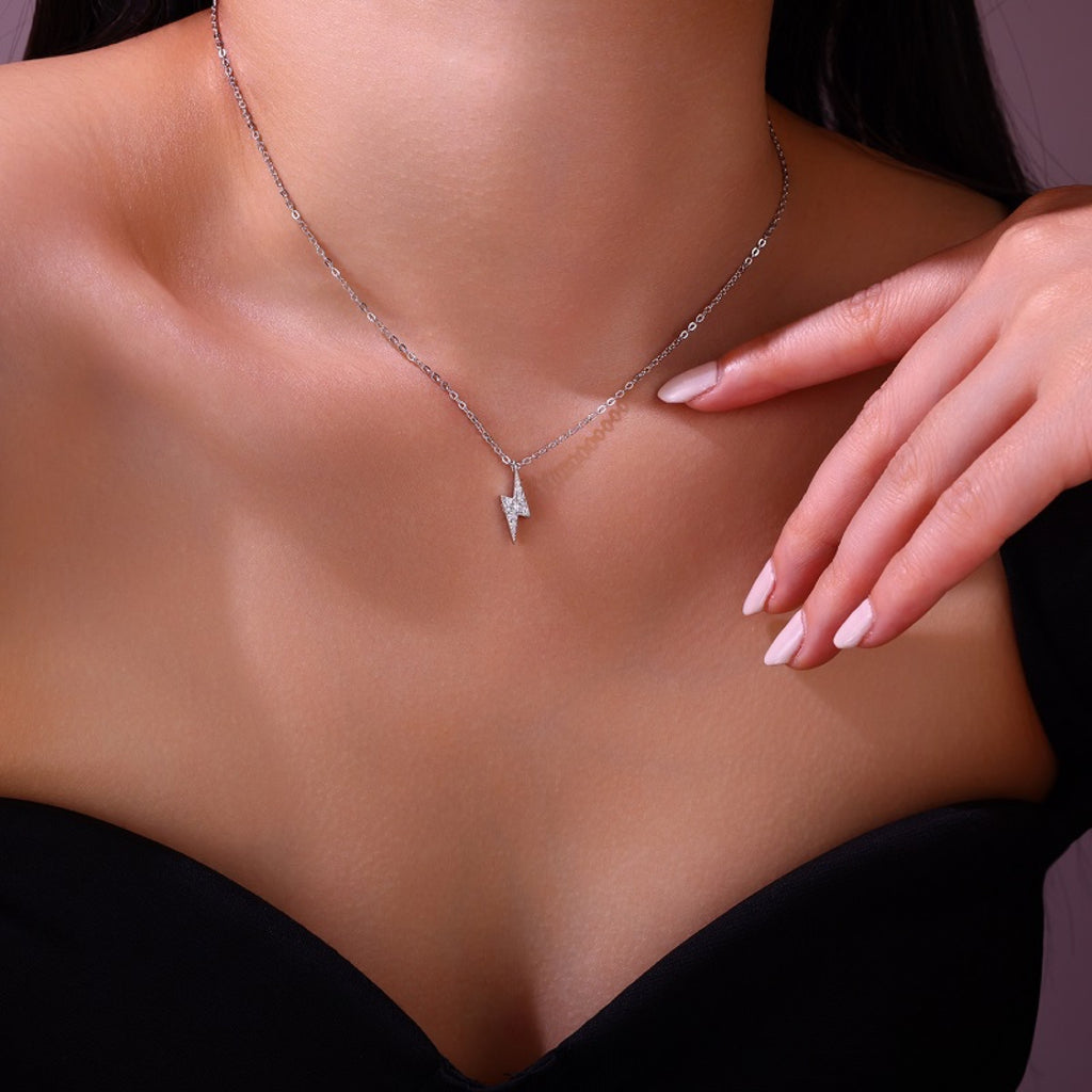 Bolt Moissanite Lightning Bolt Pendant Necklace in Sterling Silver