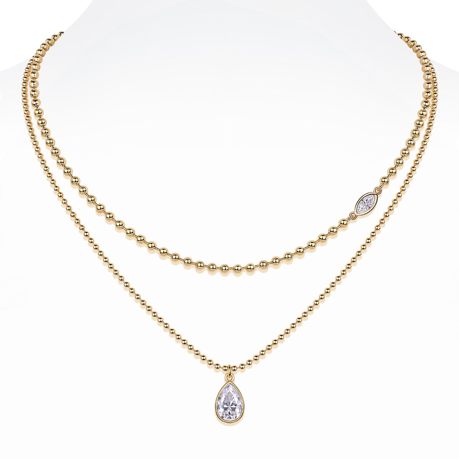 Seafoam Moissanite Layered Necklace in Gold-Tone Sterling Silver