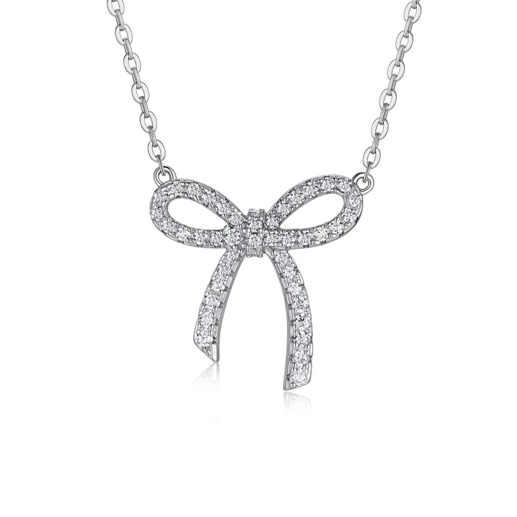 Coquette Moissanite Bow Pendant Necklace in Sterling Silver