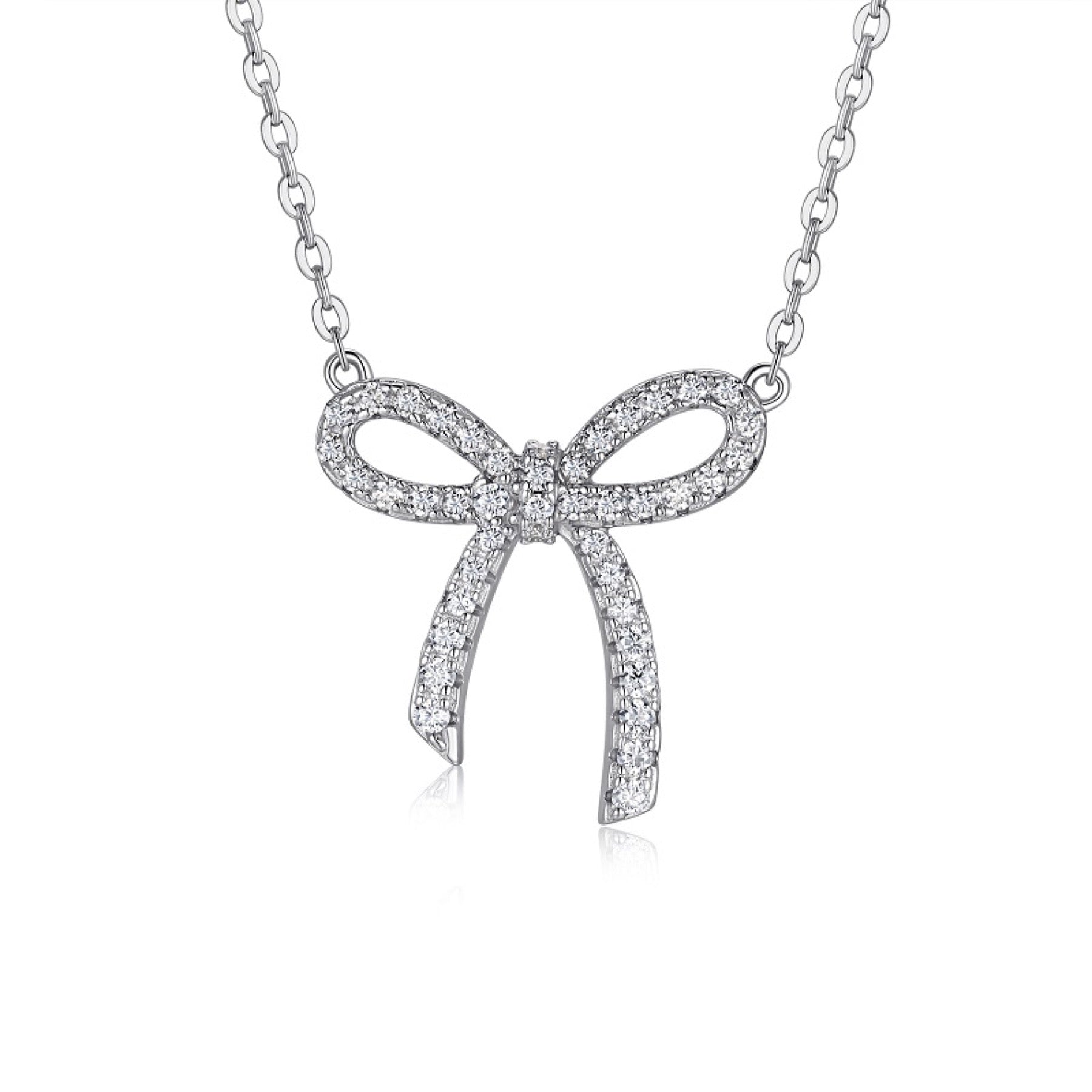 Coquette Moissanite Bow Pendant Necklace in Sterling Silver