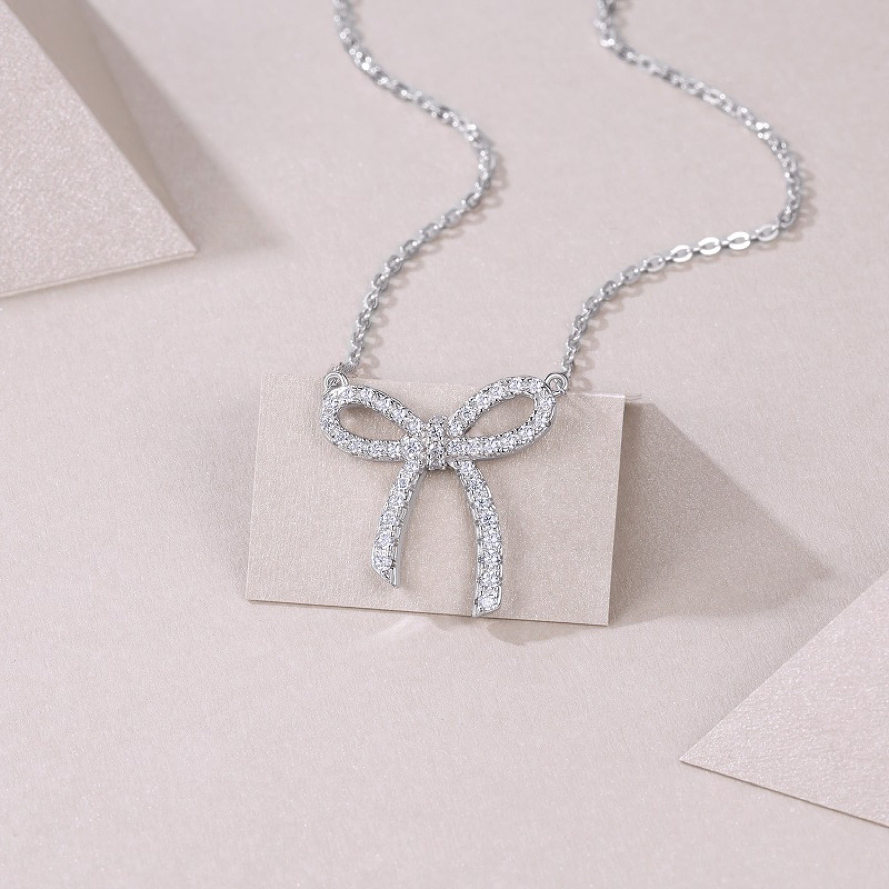 Coquette Moissanite Bow Pendant Necklace in Sterling Silver
