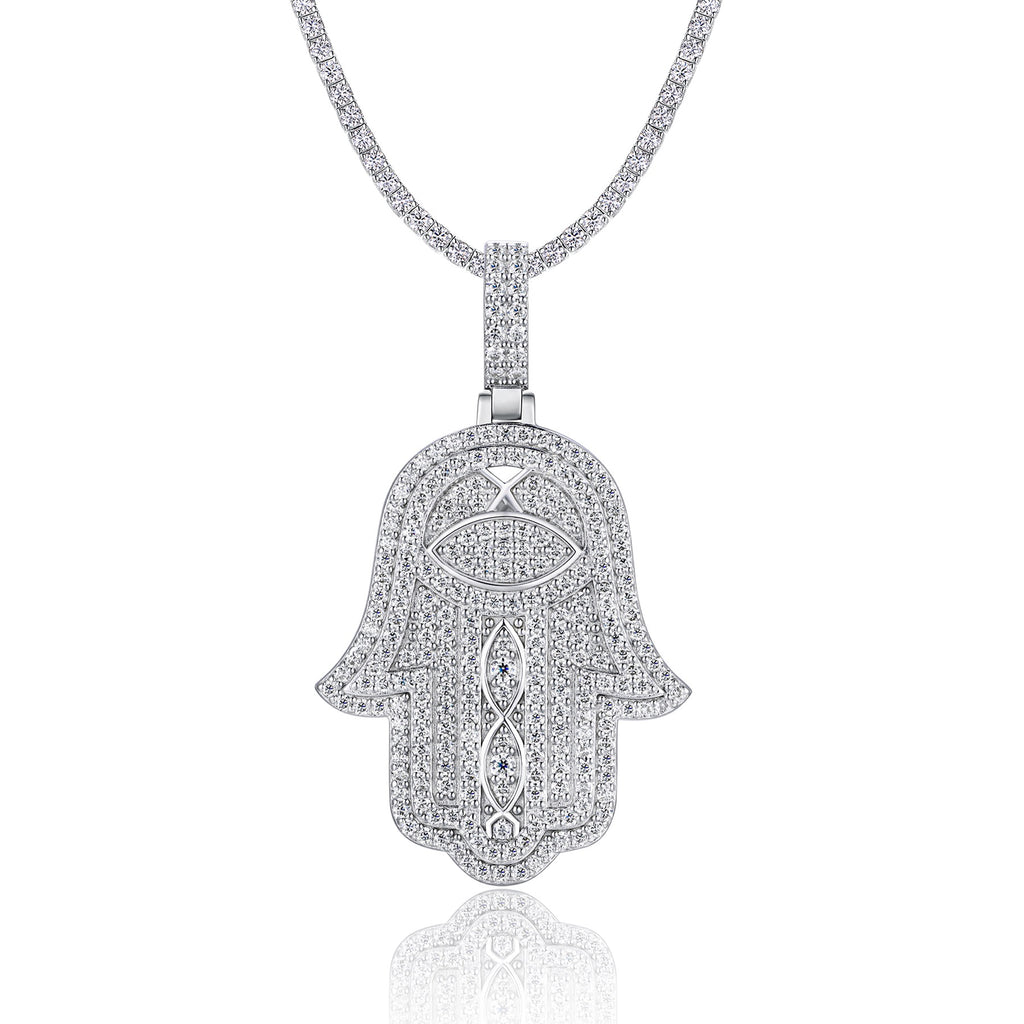Khamsa Moissanite Hamsa Pendant Necklace in Sterling Silver