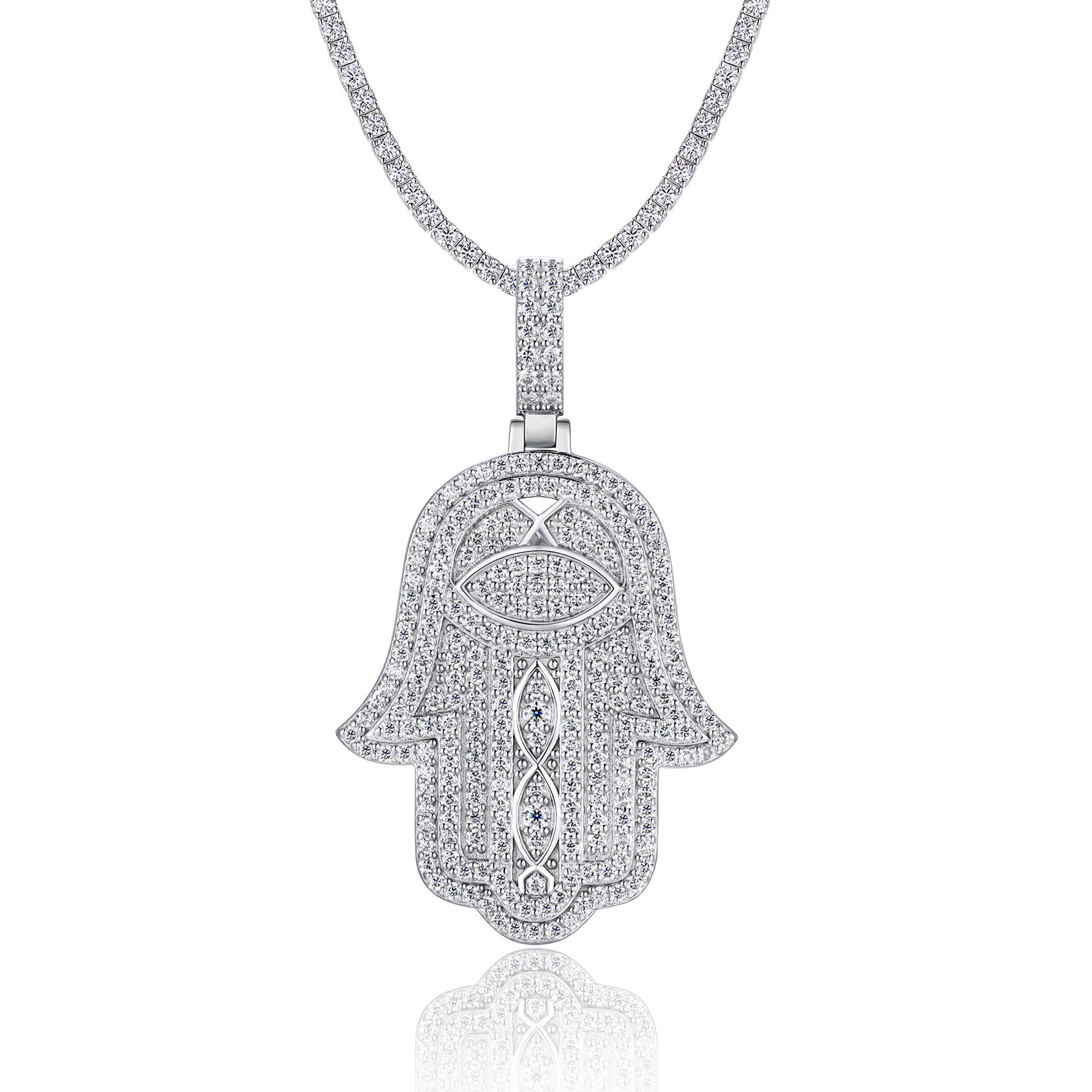 Khamsa Moissanite Hamsa Pendant Necklace in Sterling Silver