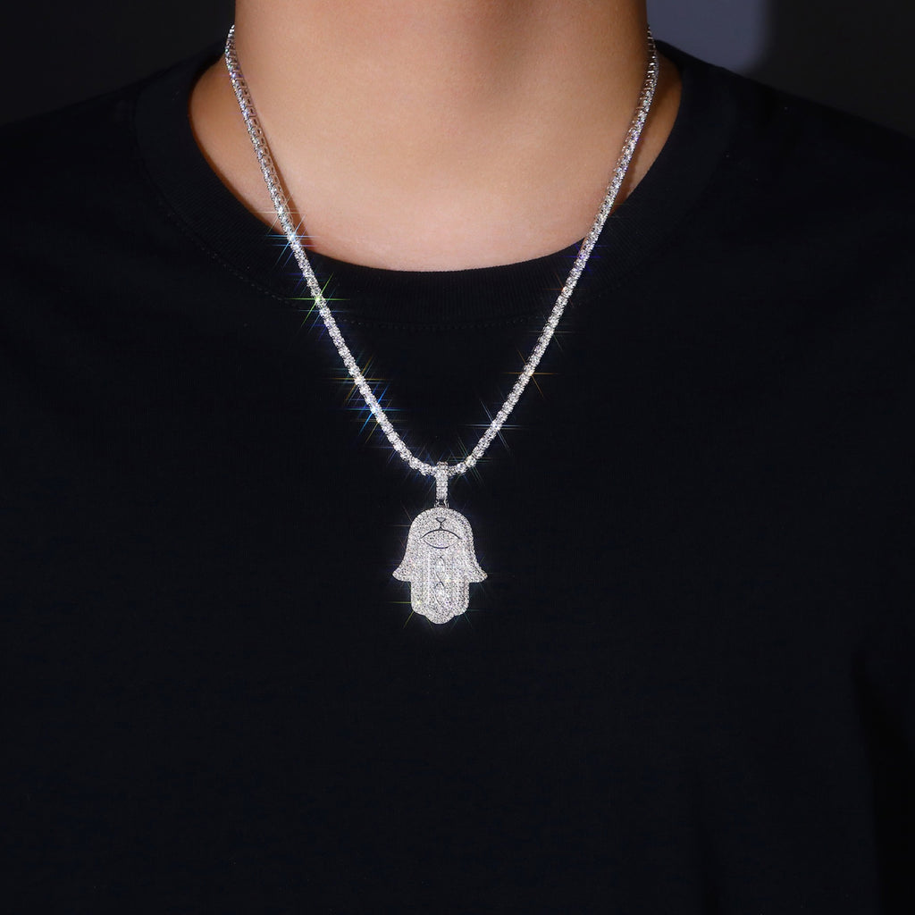 Khamsa Moissanite Hamsa Pendant Necklace in Sterling Silver