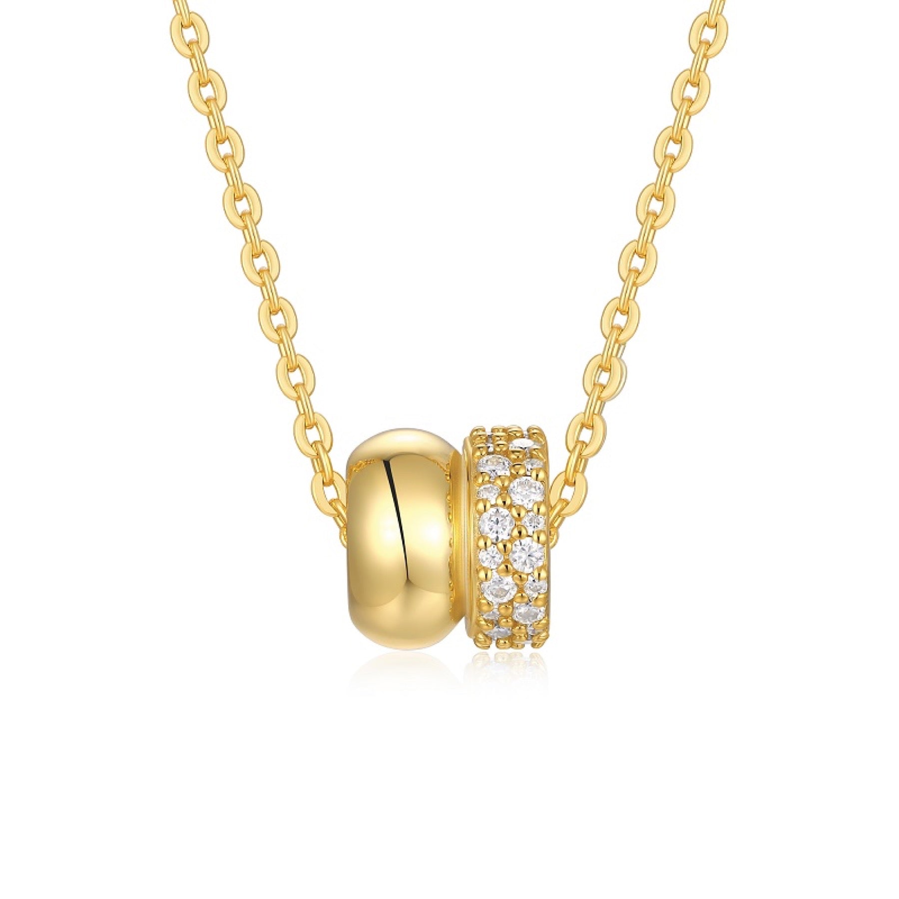 Bond Moissanite Interlocking Ring Pendant Necklace in Gold-Tone Sterling Silver