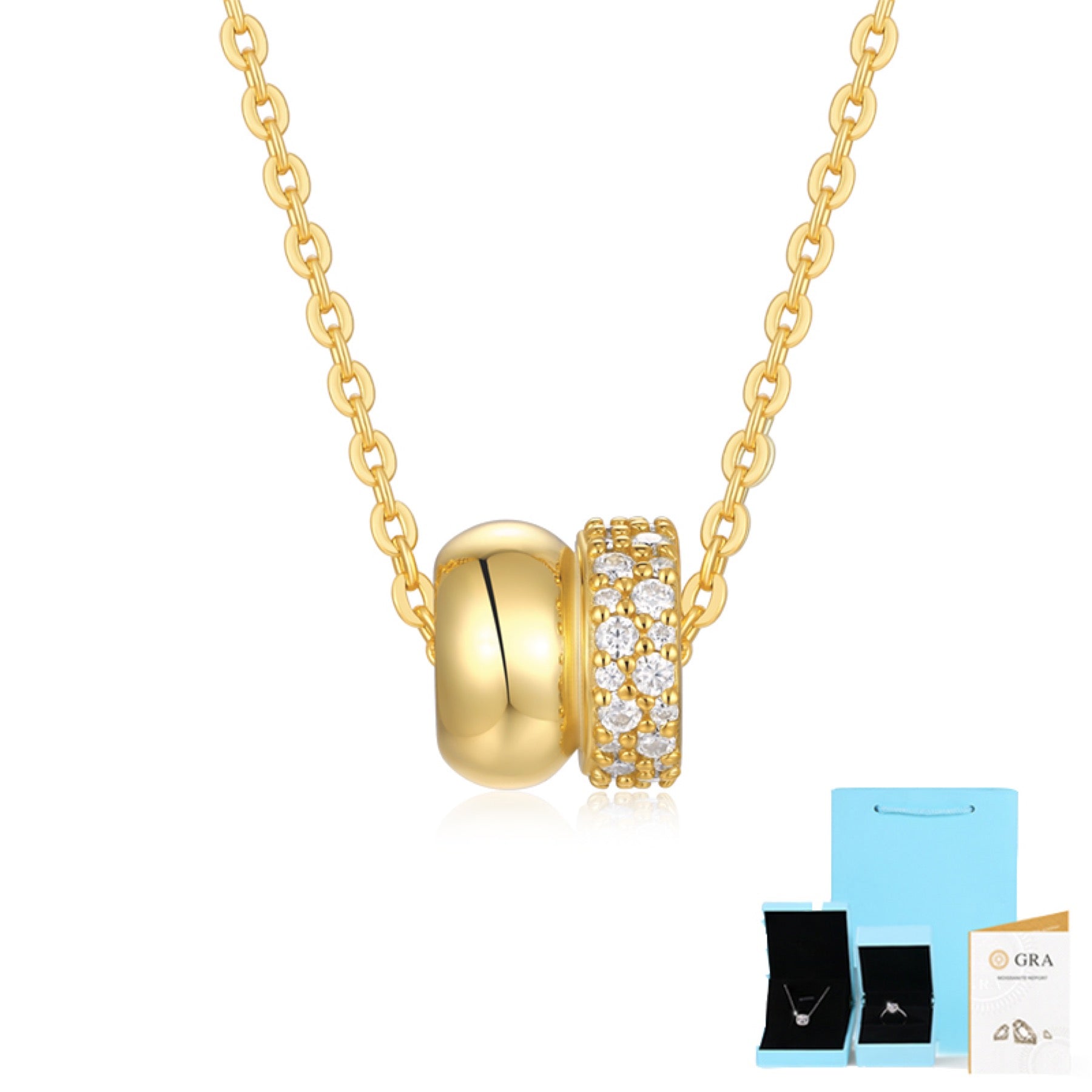 Bond Moissanite Interlocking Ring Pendant Necklace in Gold-Tone Sterling Silver