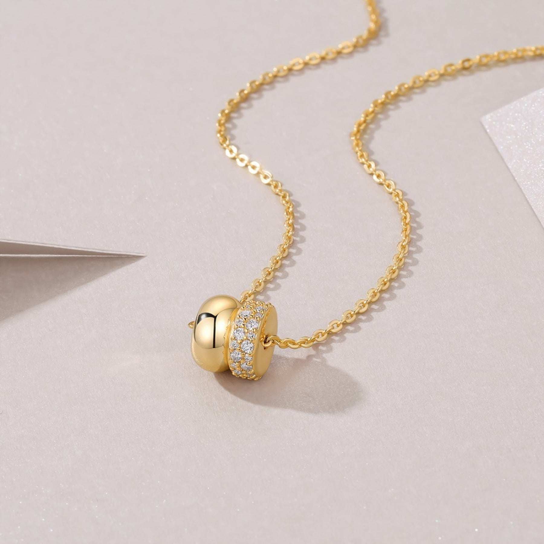 Bond Moissanite Interlocking Ring Pendant Necklace in Gold-Tone Sterling Silver