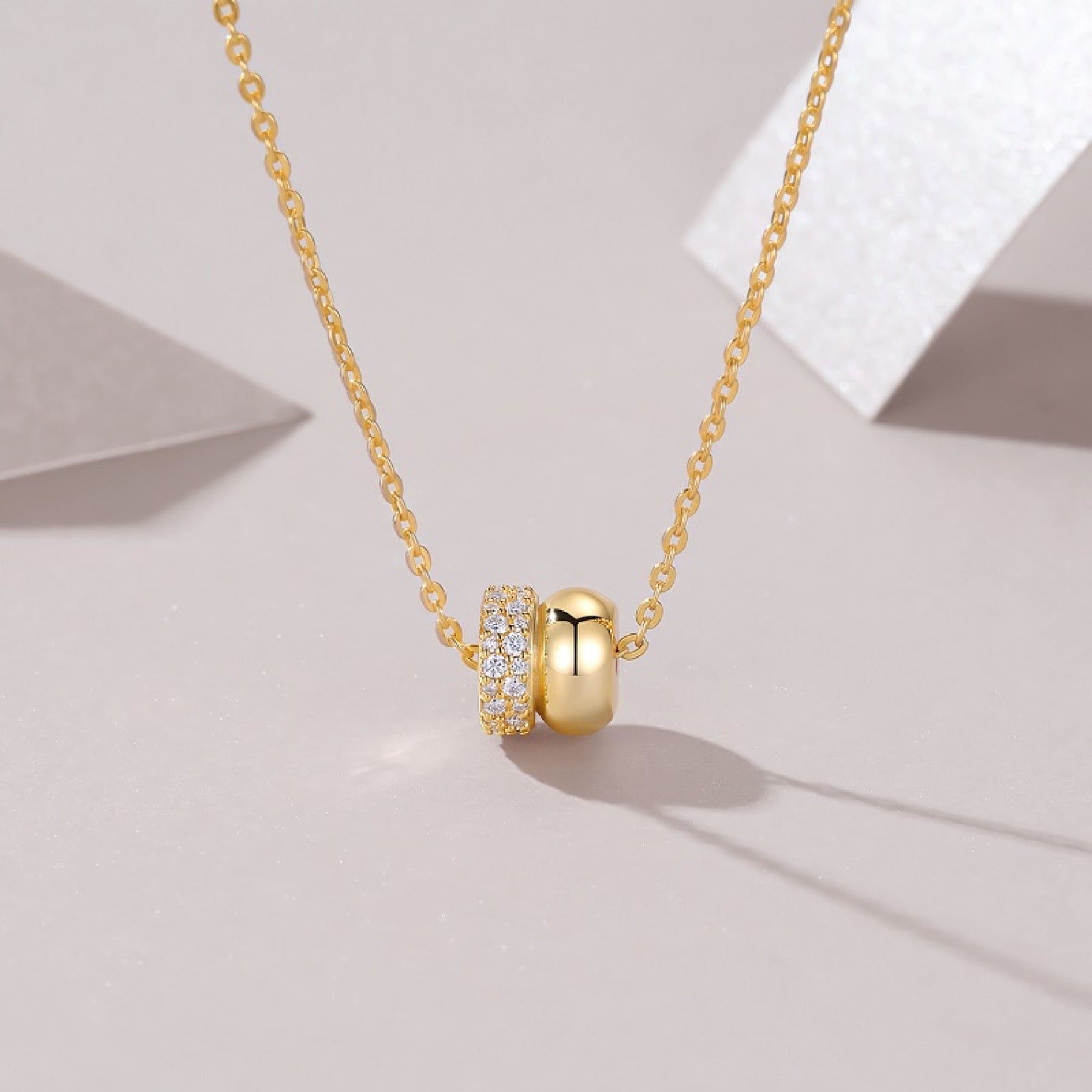 Bond Moissanite Interlocking Ring Pendant Necklace in Gold-Tone Sterling Silver