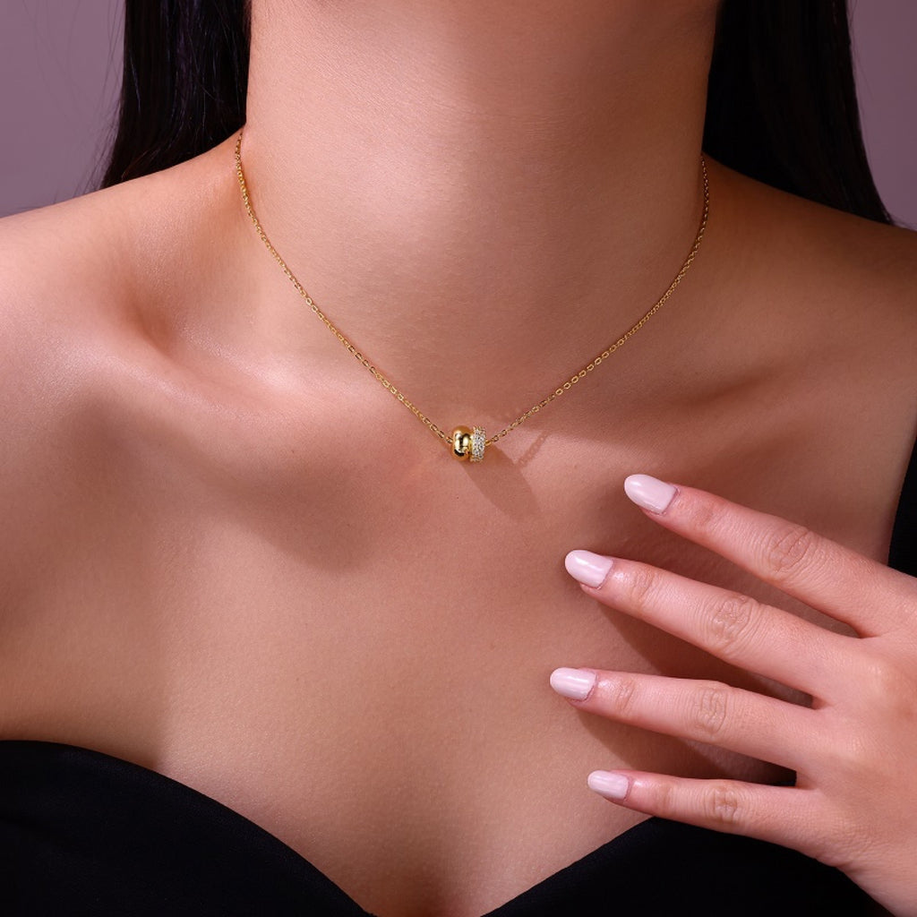 Bond Moissanite Interlocking Ring Pendant Necklace in Gold-Tone Sterling Silver