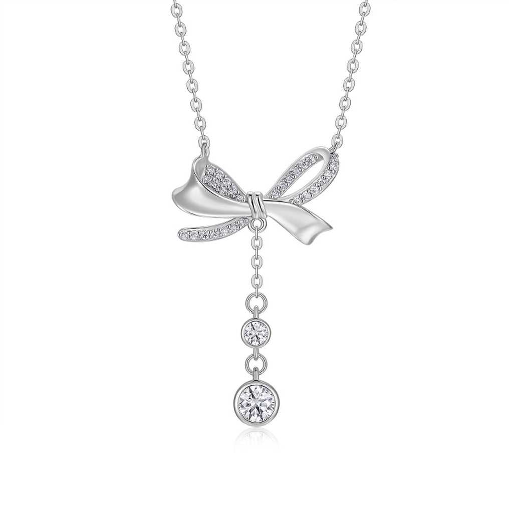 Fleur Moissanite Bow Lariat Necklace in Sterling Silver