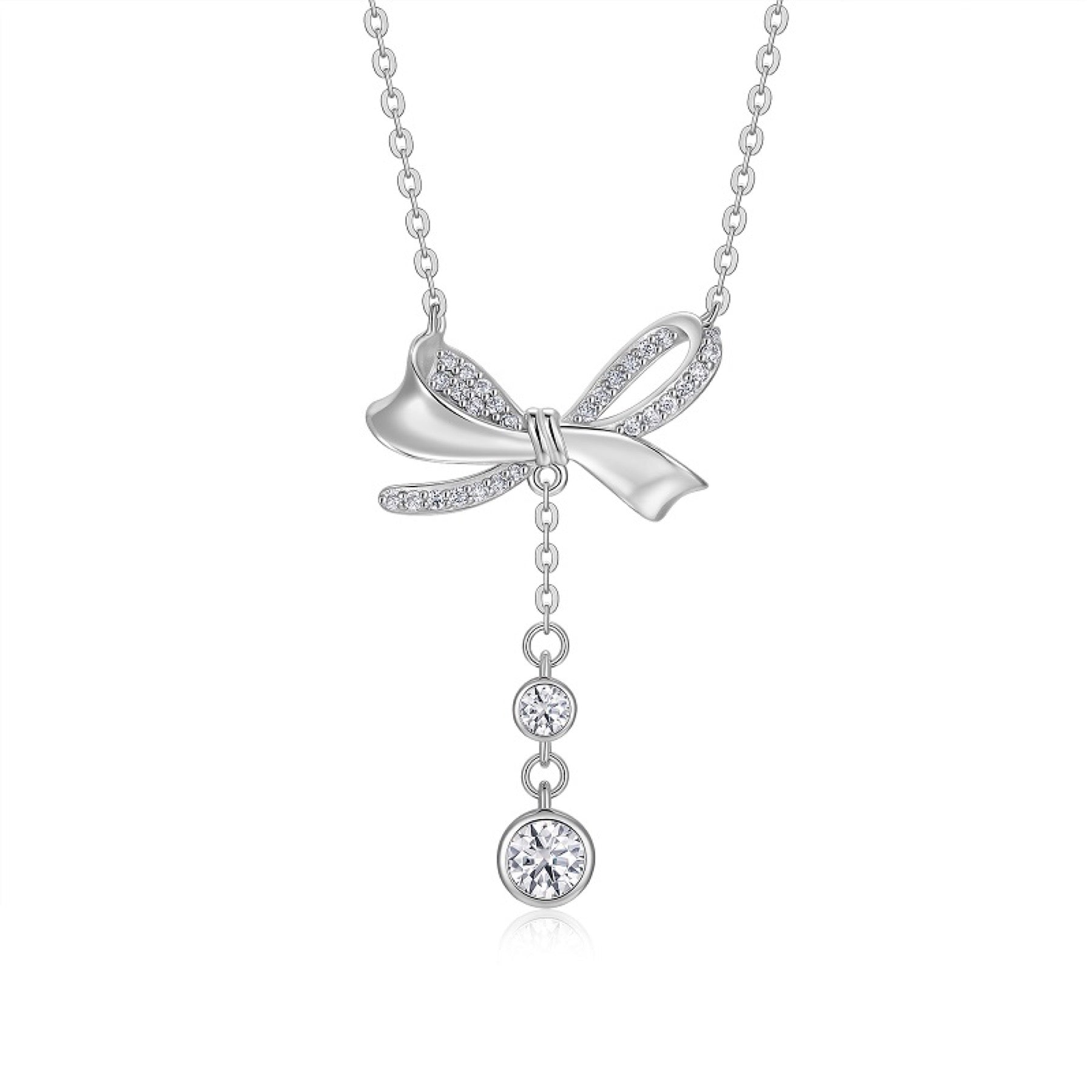 Fleur Moissanite Bow Lariat Necklace in Sterling Silver