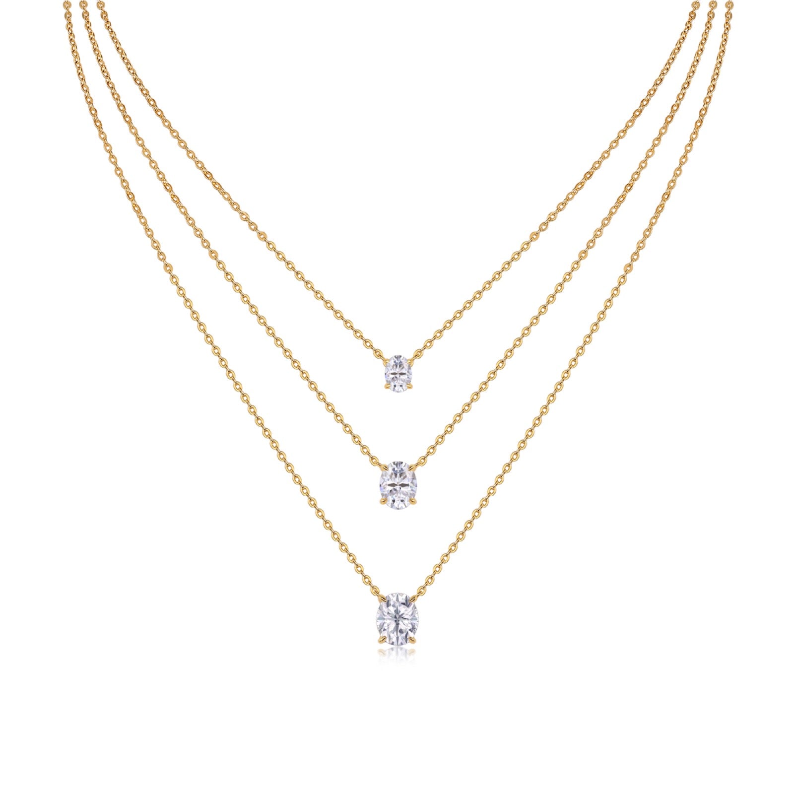 Trinity Moissanite Layered Necklace in Gold-Tone Sterling Silver