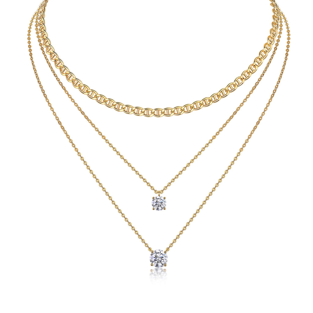 Gemini 2 Carat Moissanite Layered Necklace in Gold-Tone Sterling Silver
