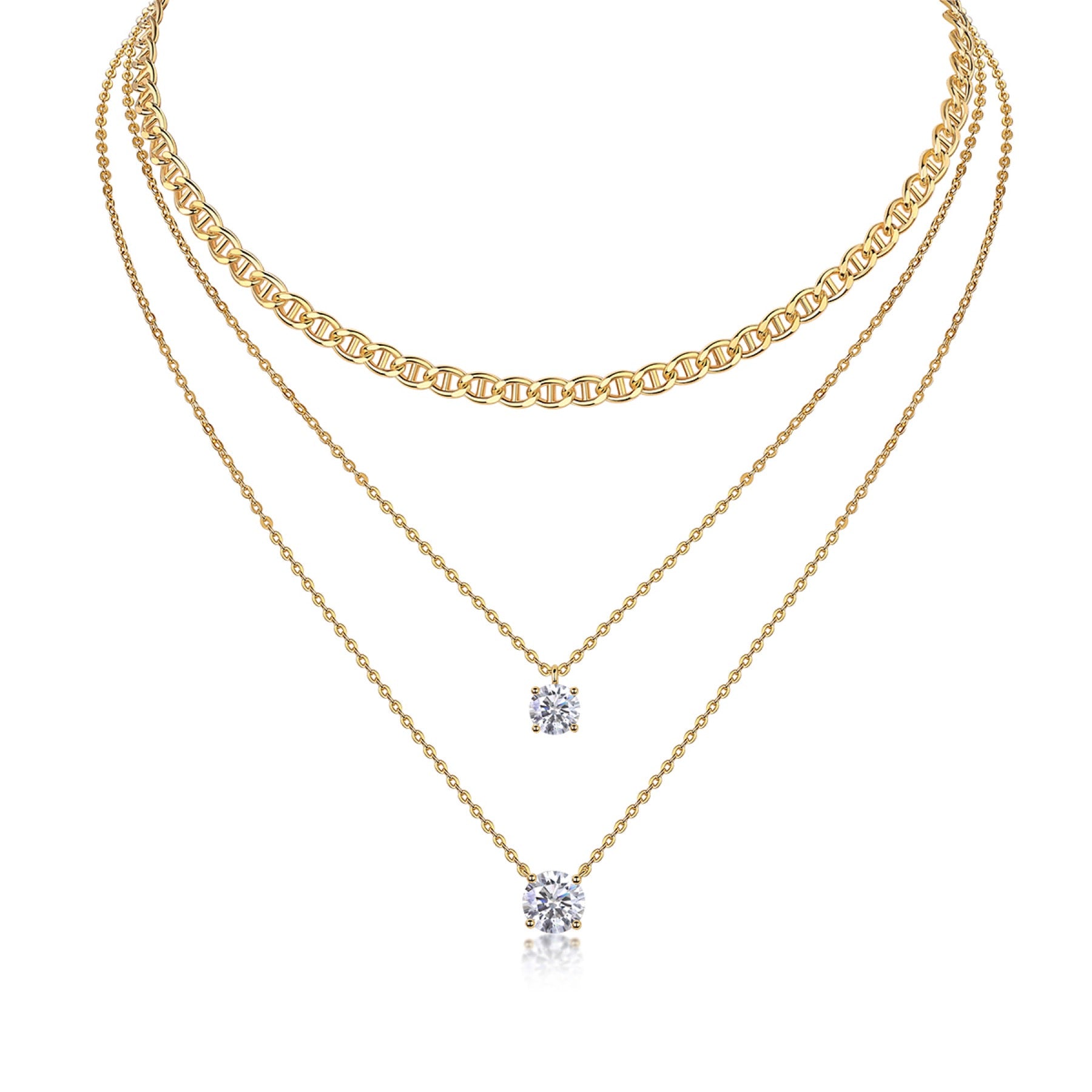 Gemini 2 Carat Moissanite Layered Necklace in Gold-Tone Sterling Silver