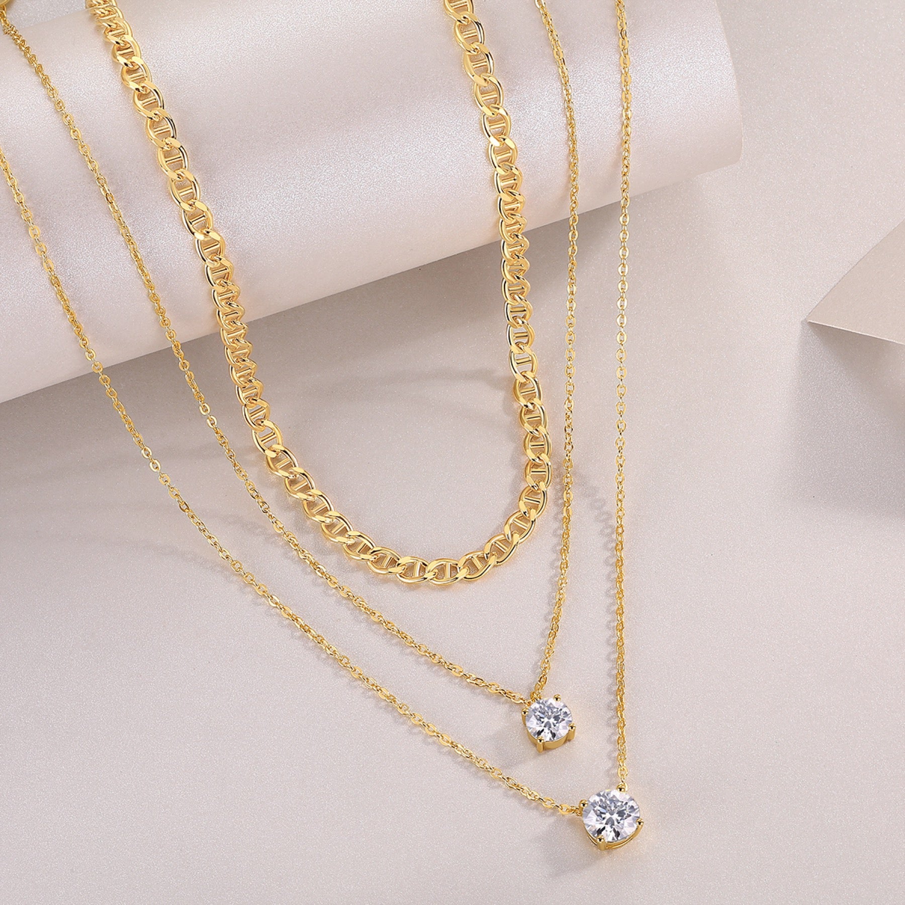 Gemini 2 Carat Moissanite Layered Necklace in Gold-Tone Sterling Silver