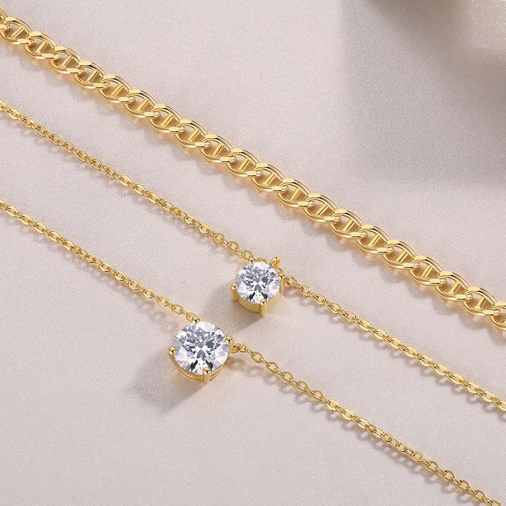 Gemini 2 Carat Moissanite Layered Necklace in Gold-Tone Sterling Silver