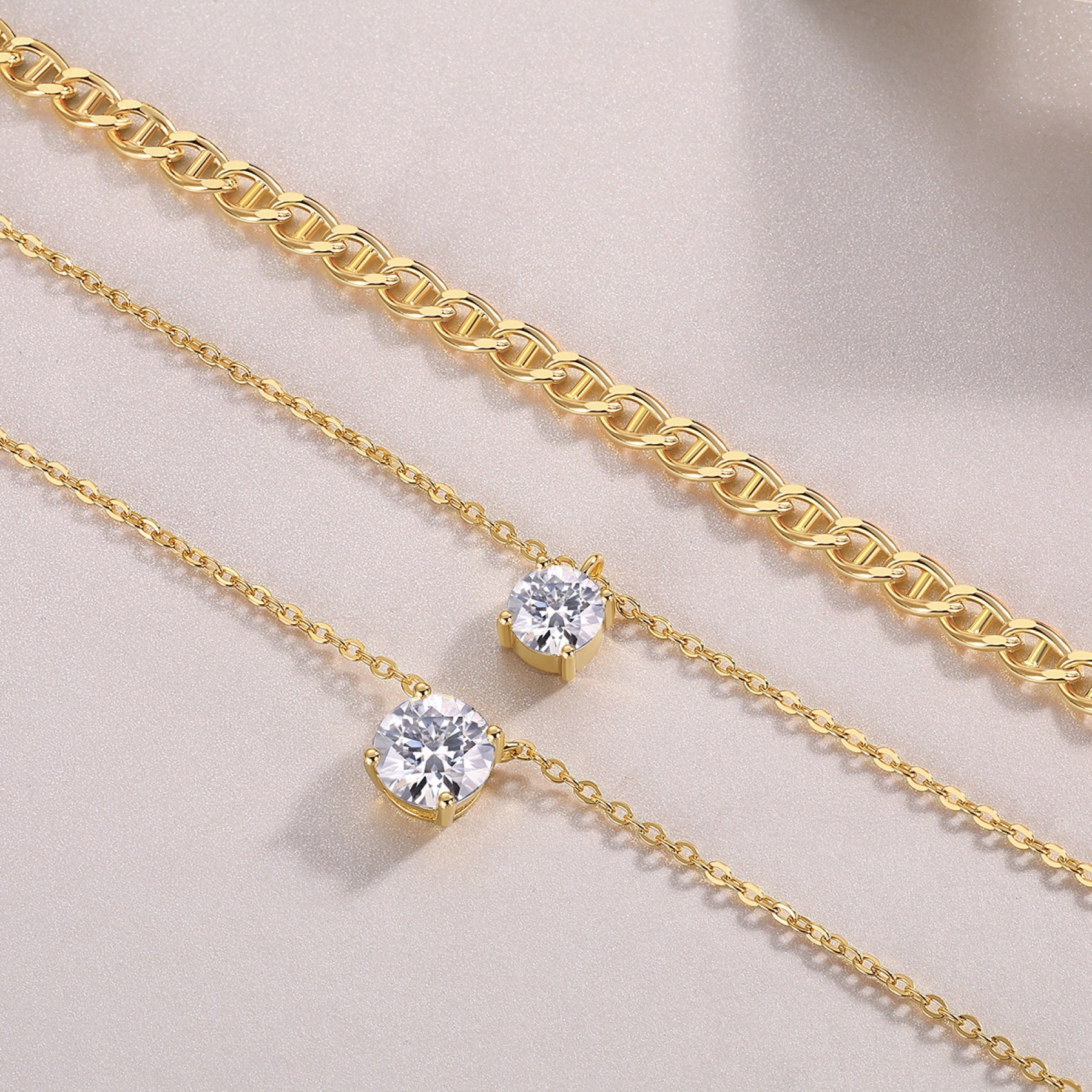 Gemini 2 Carat Moissanite Layered Necklace in Gold-Tone Sterling Silver