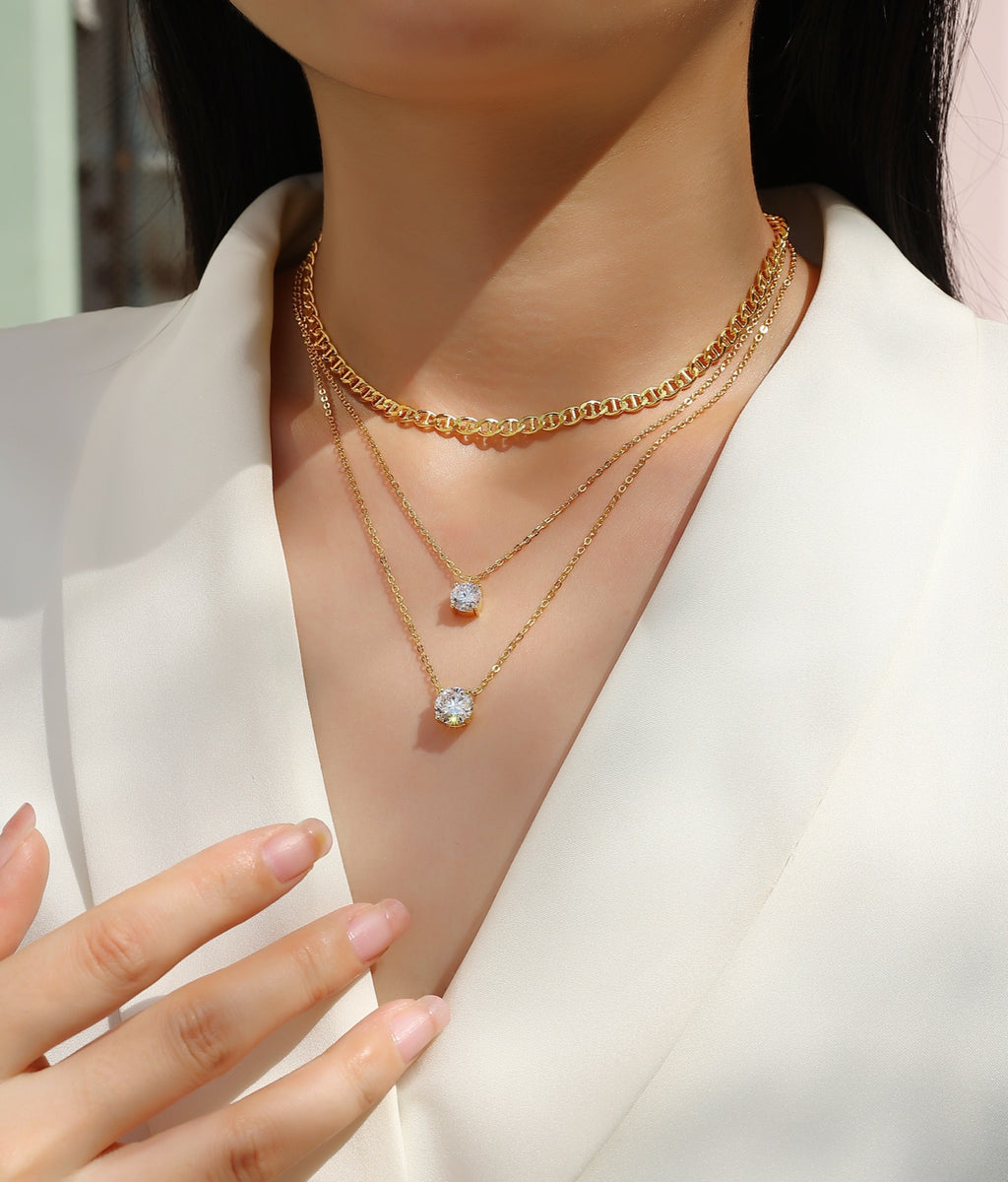 Gemini 2 Carat Moissanite Layered Necklace in Gold-Tone Sterling Silver