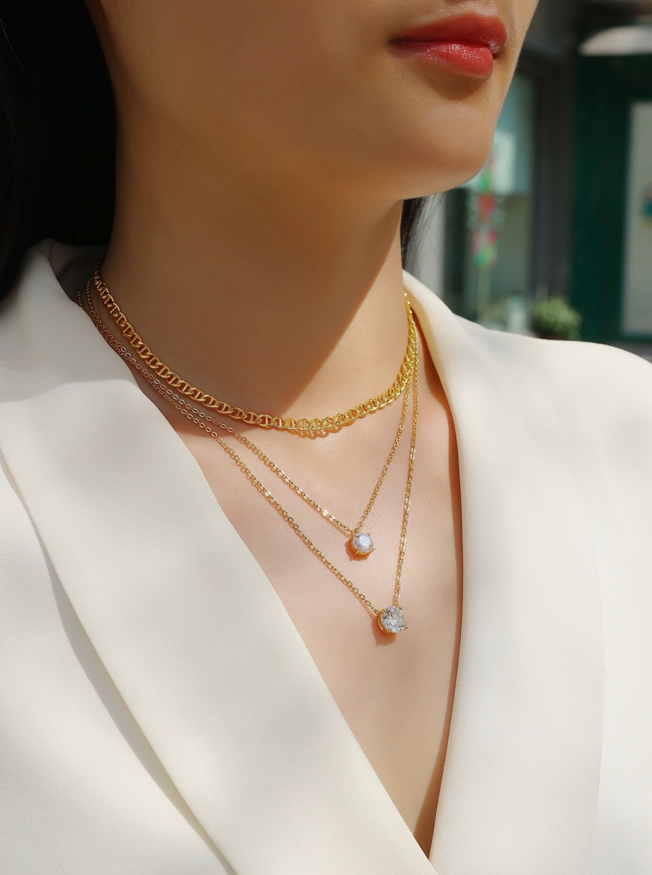 Gemini 2 Carat Moissanite Layered Necklace in Gold-Tone Sterling Silver
