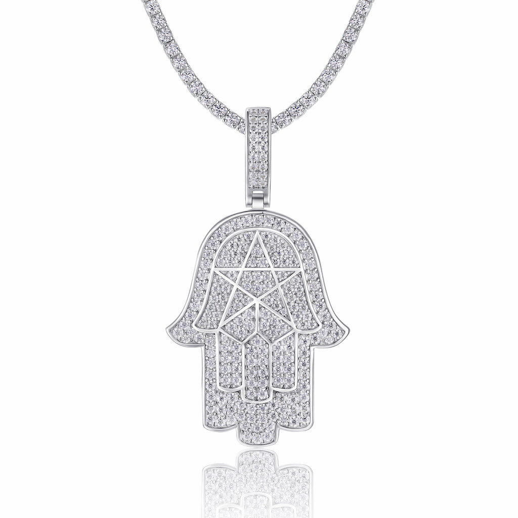 Mano Moissanite Hamsa Pendant Necklace in Sterling Silver