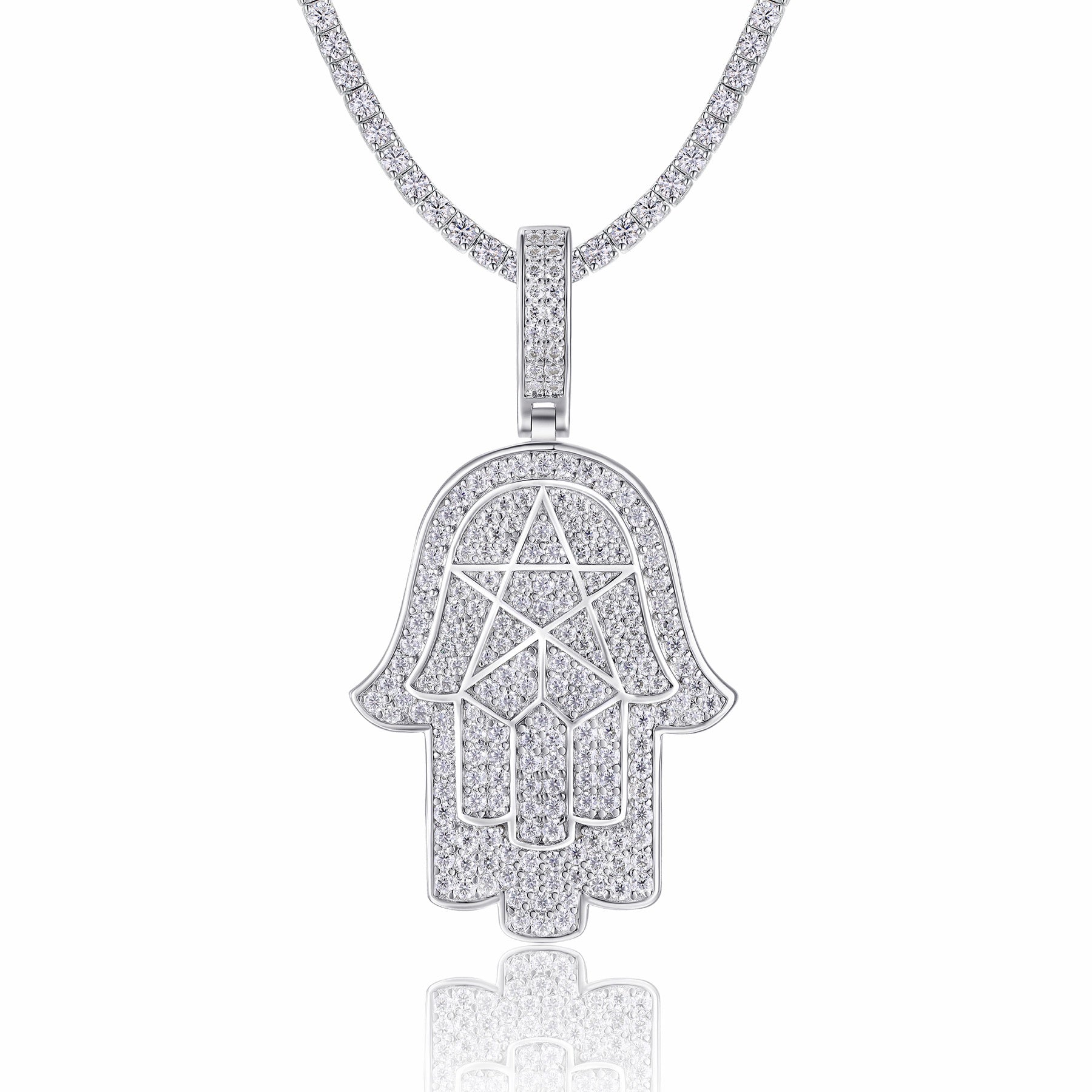Mano Moissanite Hamsa Pendant Necklace in Sterling Silver