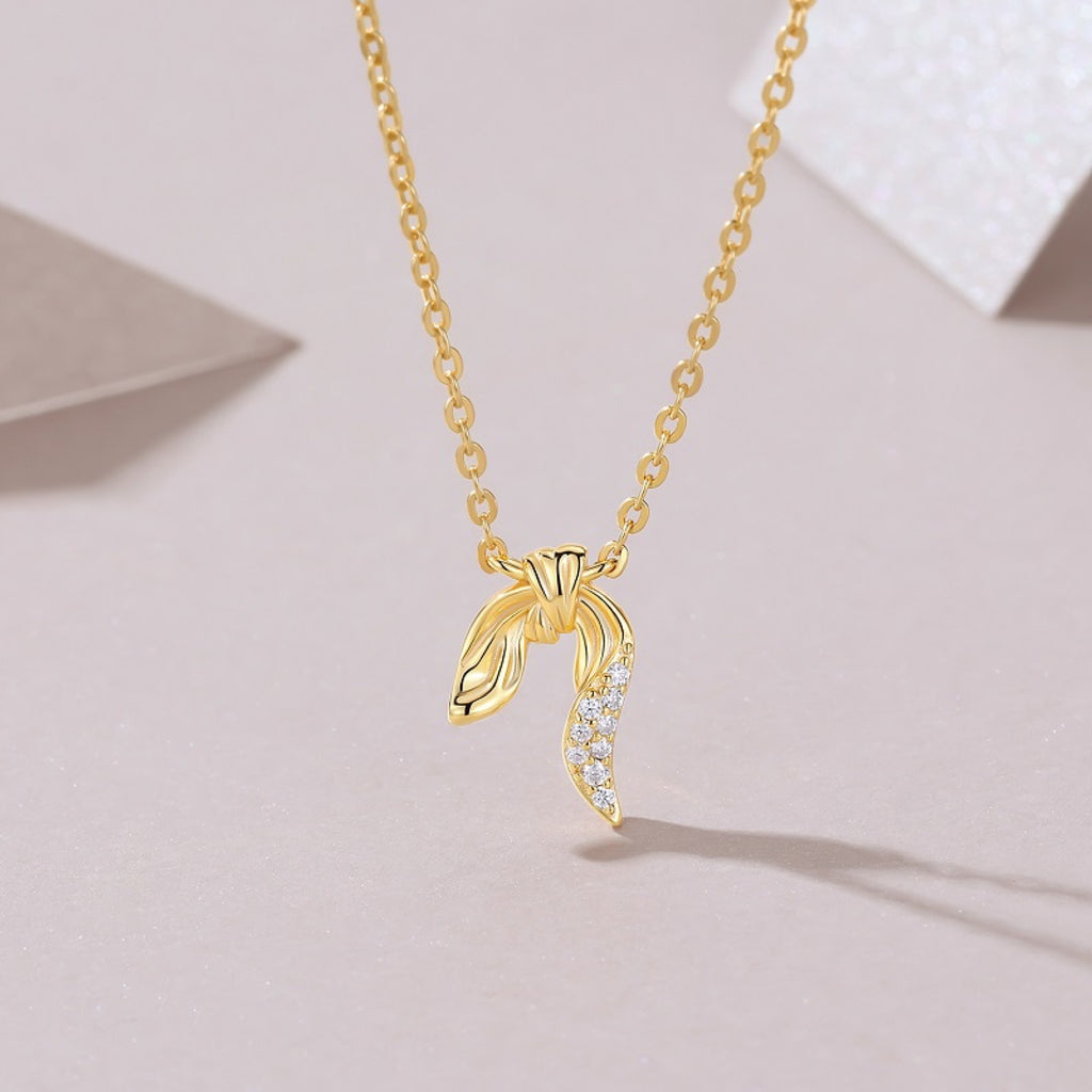 Foliage Moissanite Leaf Pendant Necklace in Gold-Tone Sterling Silver