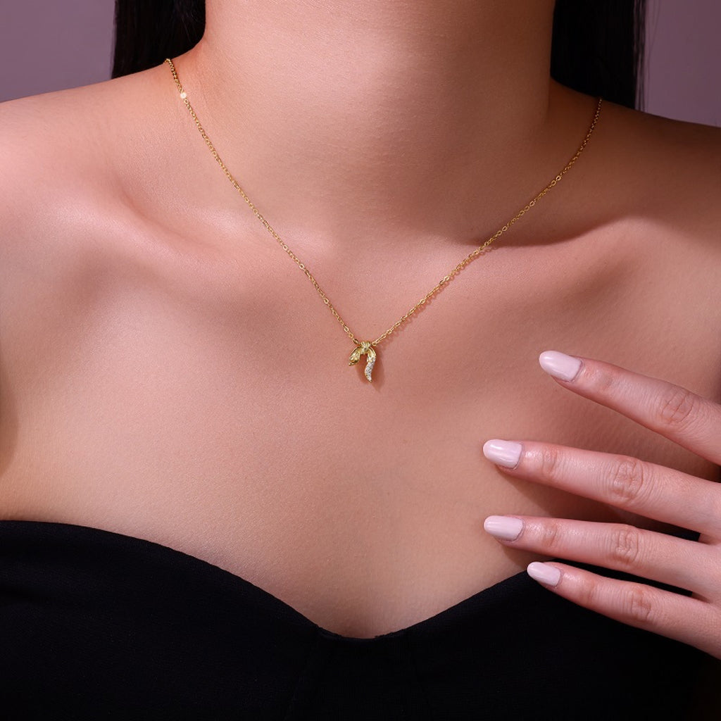 Foliage Moissanite Leaf Pendant Necklace in Gold-Tone Sterling Silver