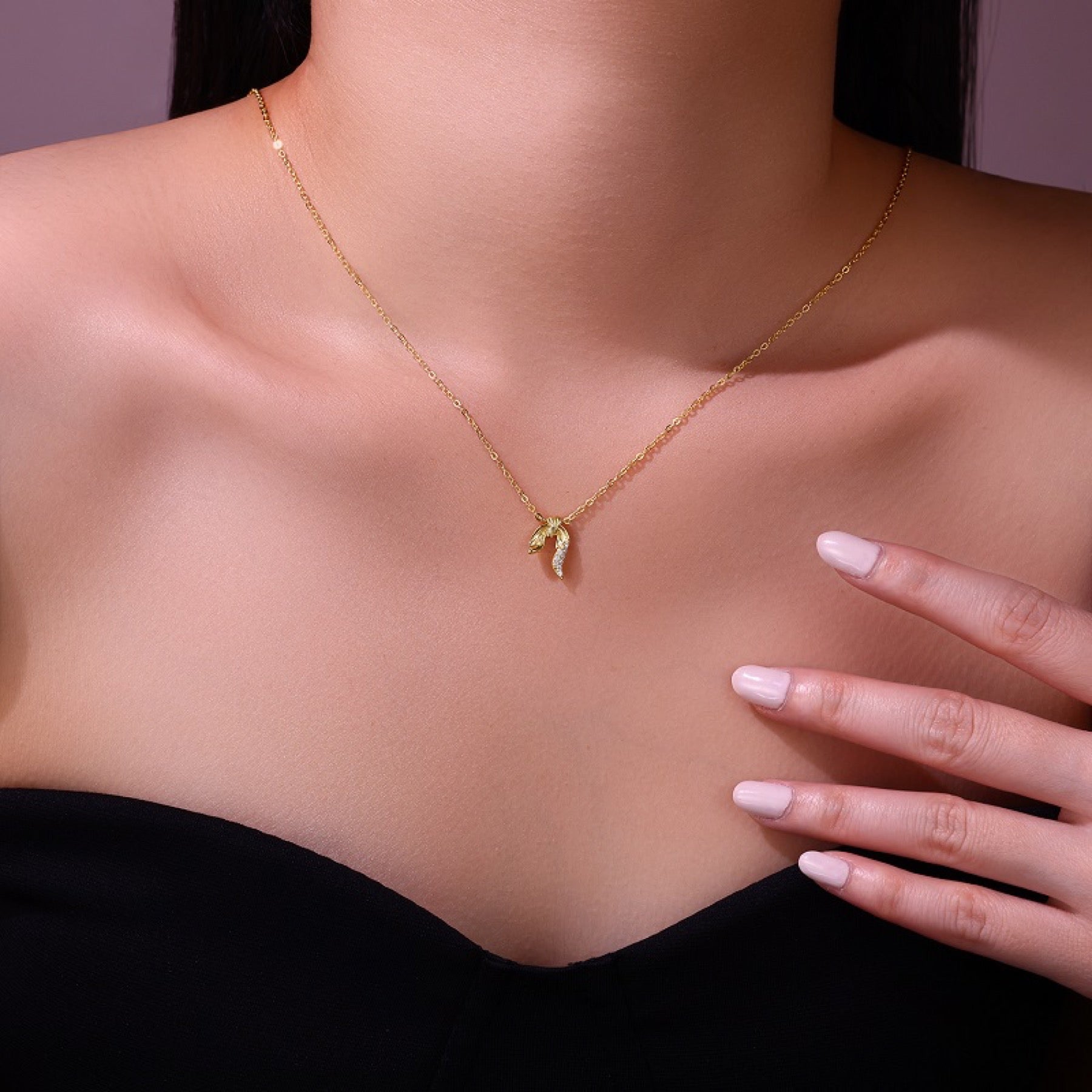 Foliage Moissanite Leaf Pendant Necklace in Gold-Tone Sterling Silver