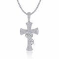 Serpentine Moissanite Cross Necklace in Sterling Silver