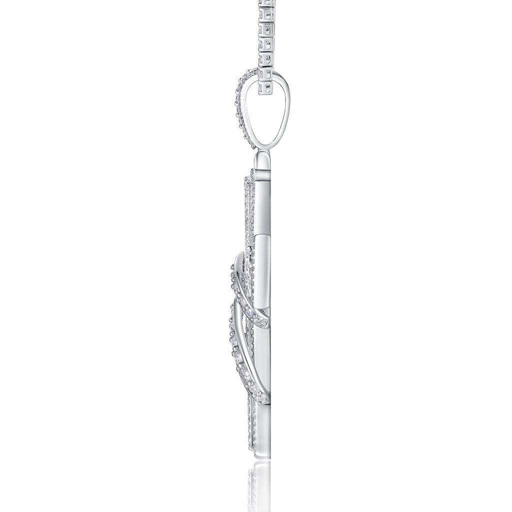 Serpentine Moissanite Cross Necklace in Sterling Silver