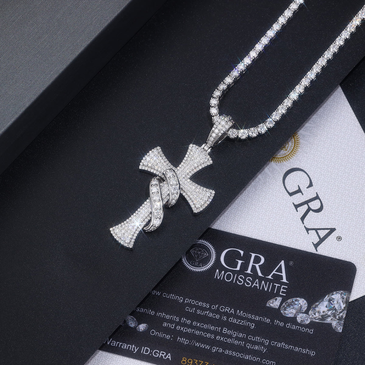 Serpentine Moissanite Cross Pendant in Sterling Silver