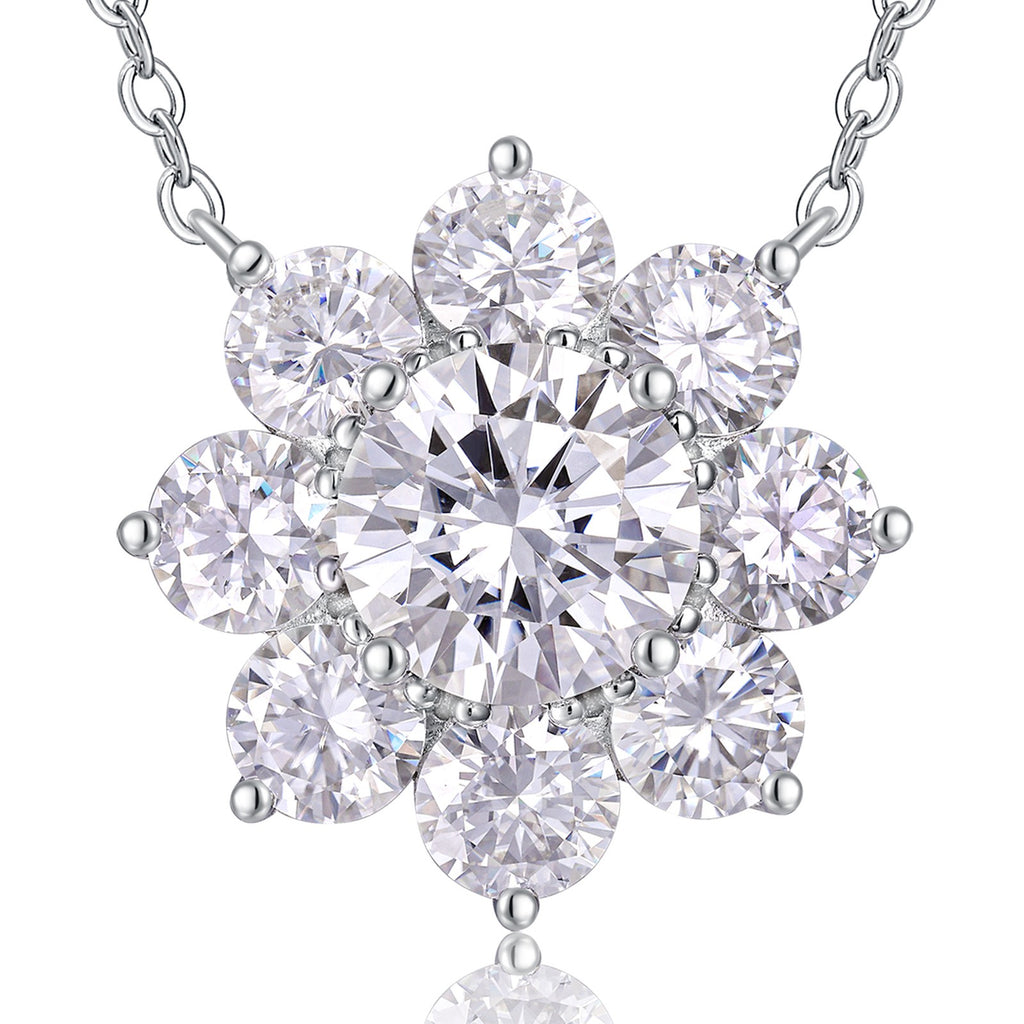 Frostflower 3 Carat Moissanite Flower Pendant Necklace in Sterling Silver — detail